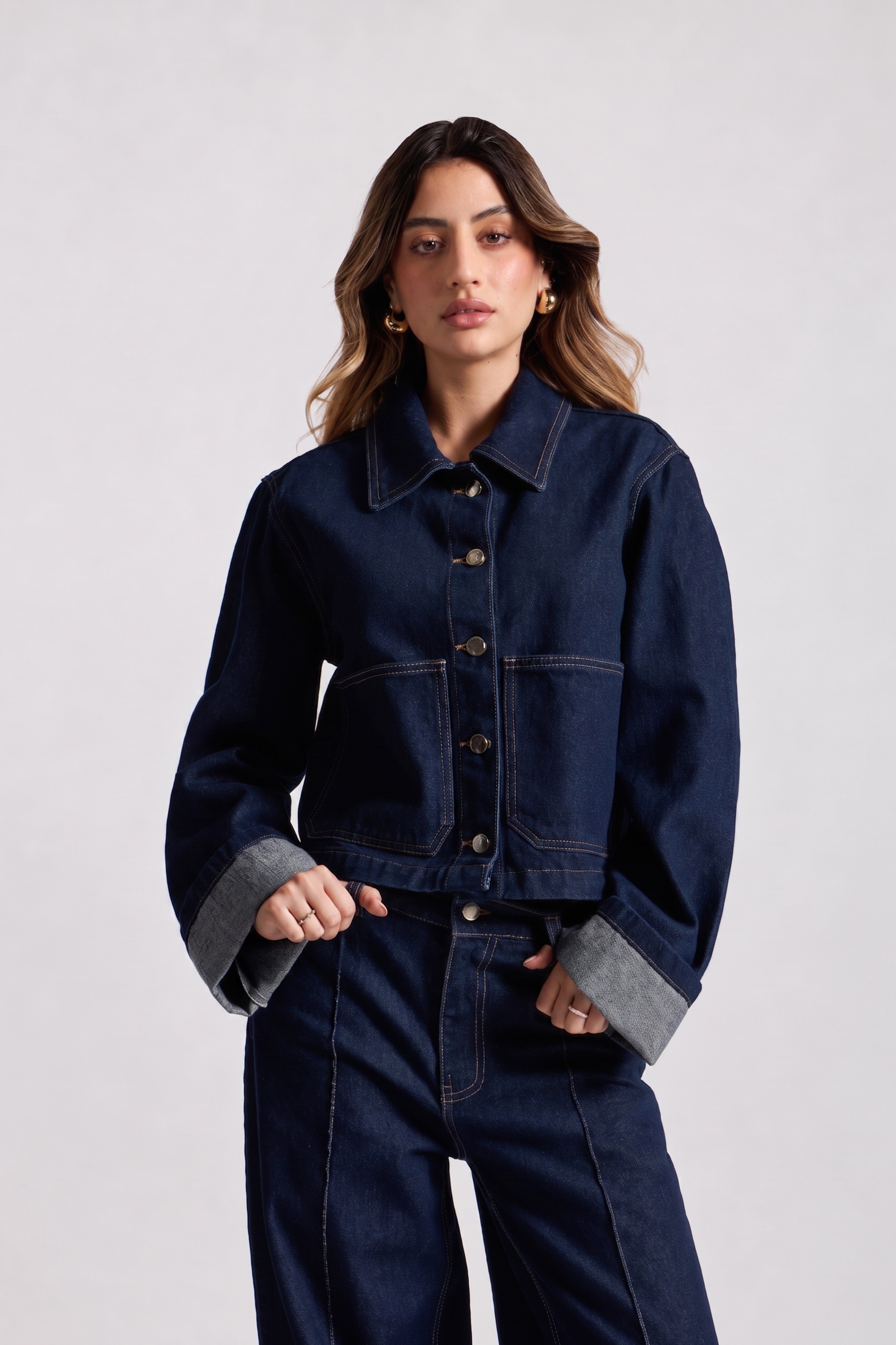 Casaca Denim Manga Doblada - Azul Índigo