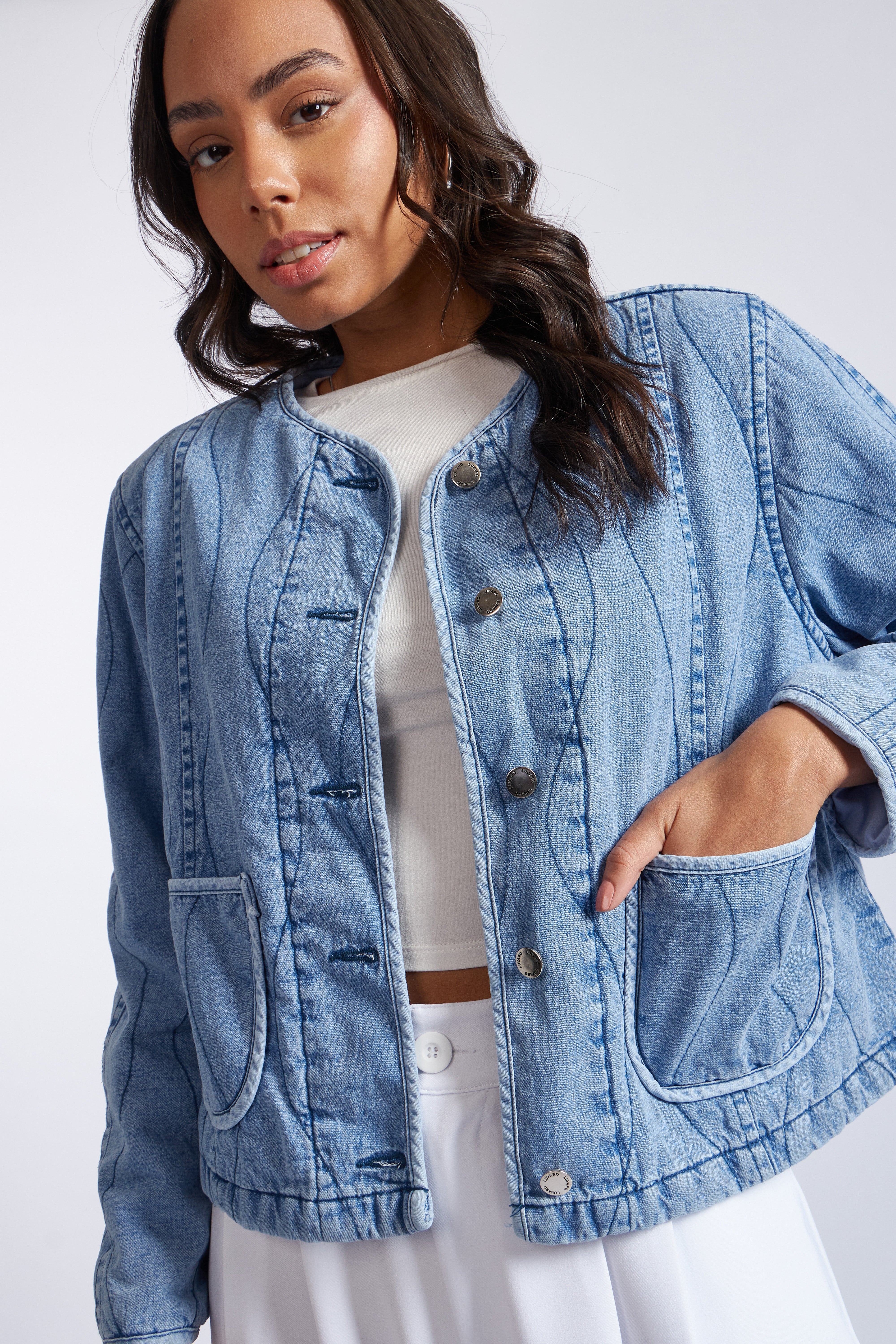 Casaca Denim Acolchada - Celeste
