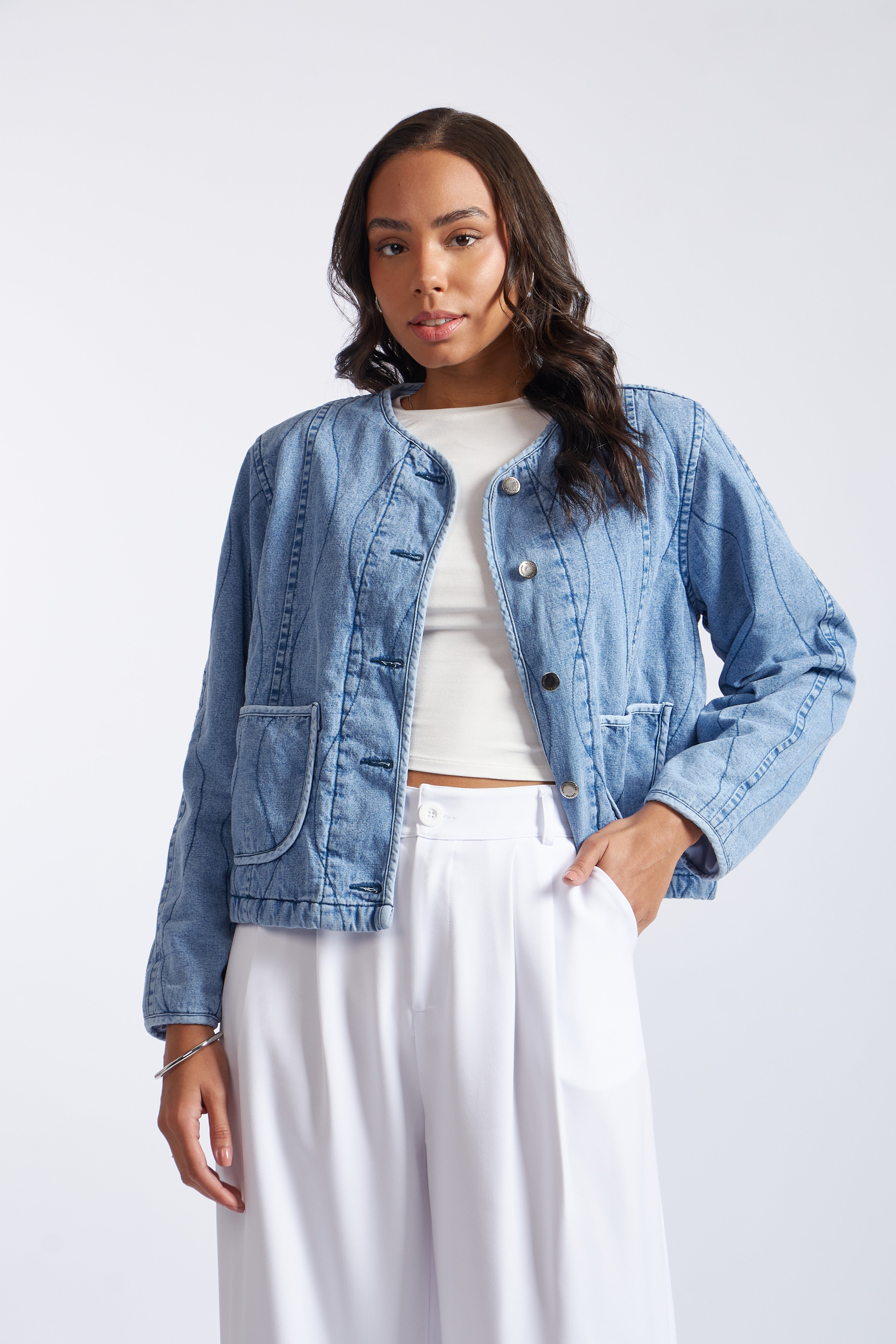 Casaca Denim Acolchada - Celeste