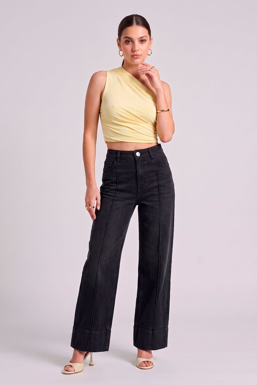 Pantalón Denim Wide Leg - Negro