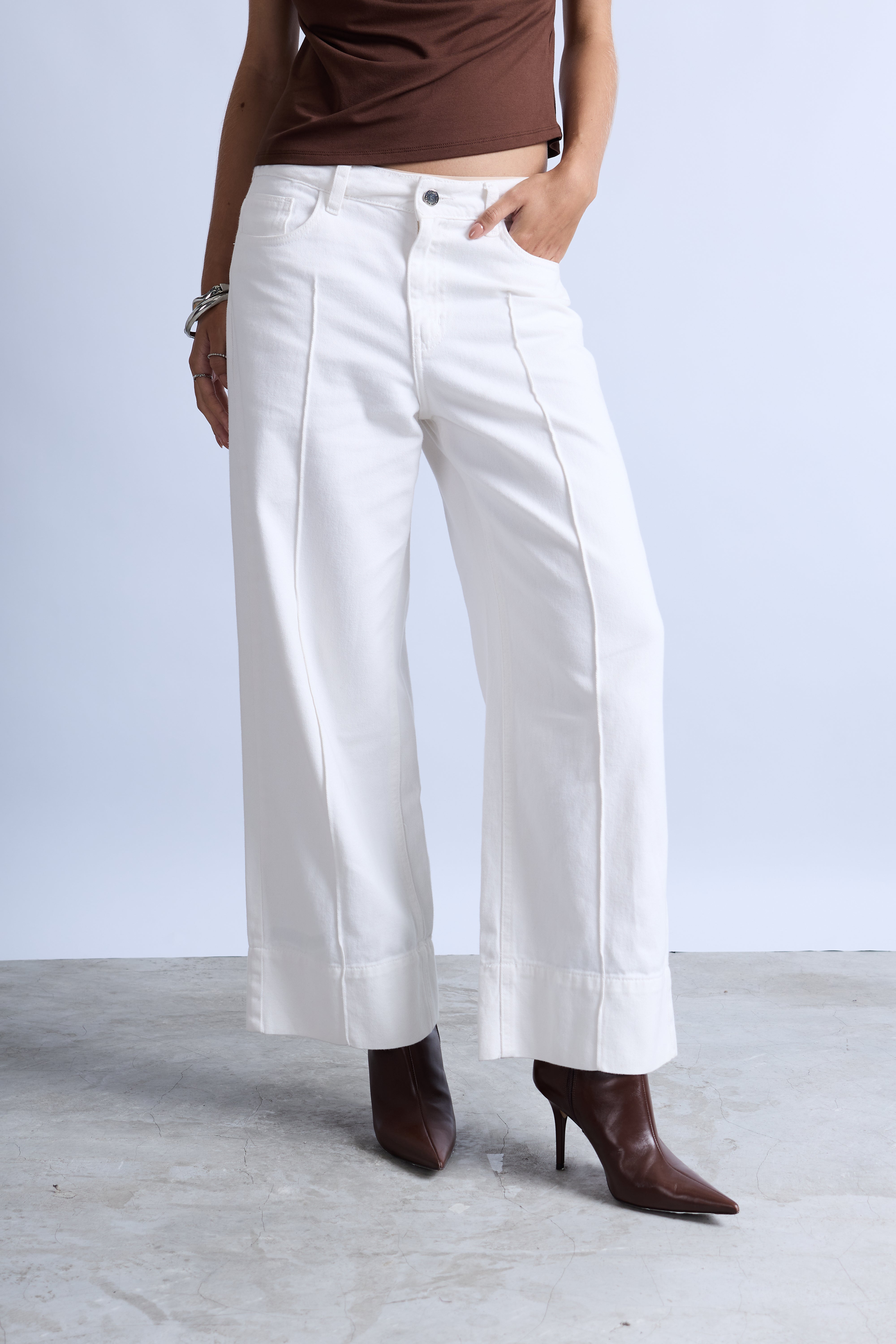 Pantalón Denim Wide Leg - Ecru