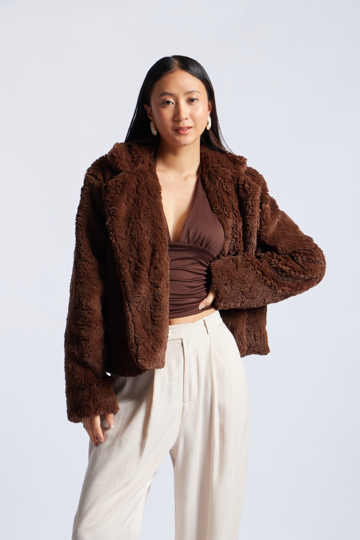 Faux Fur Jacket - Marrón