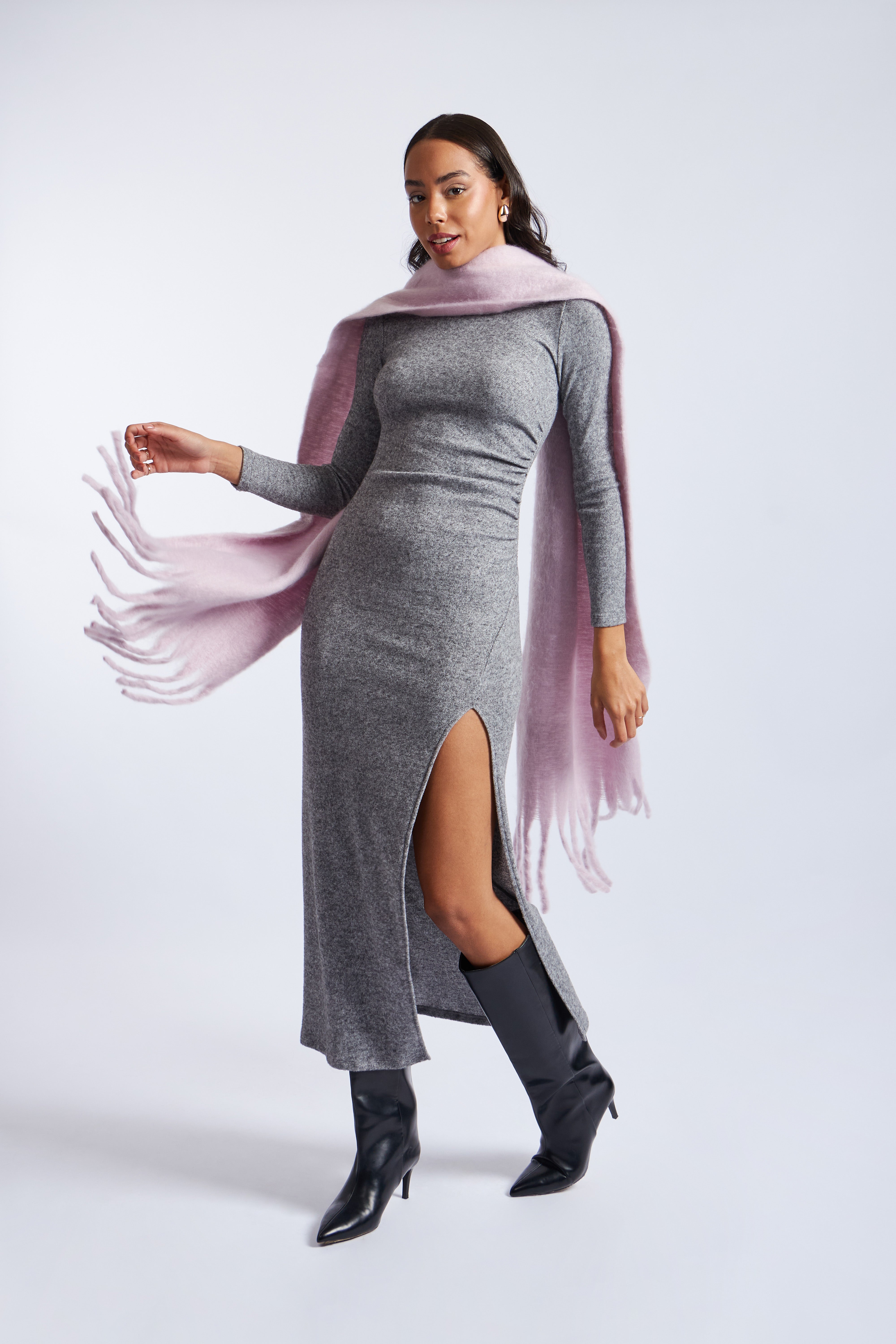 Vestido Cerrado Drapeado - Charcoal