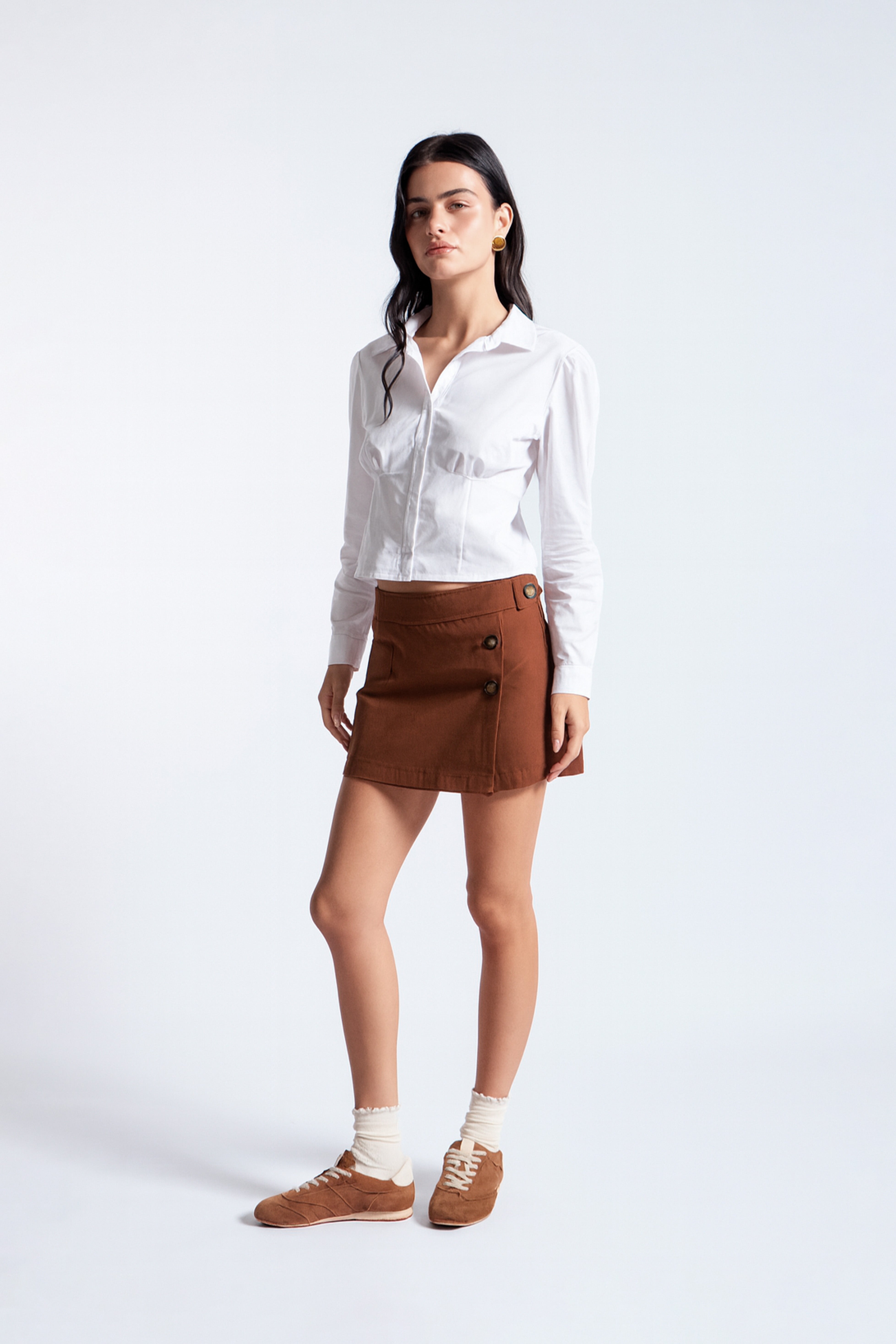 Falda Short Botones - Marrón