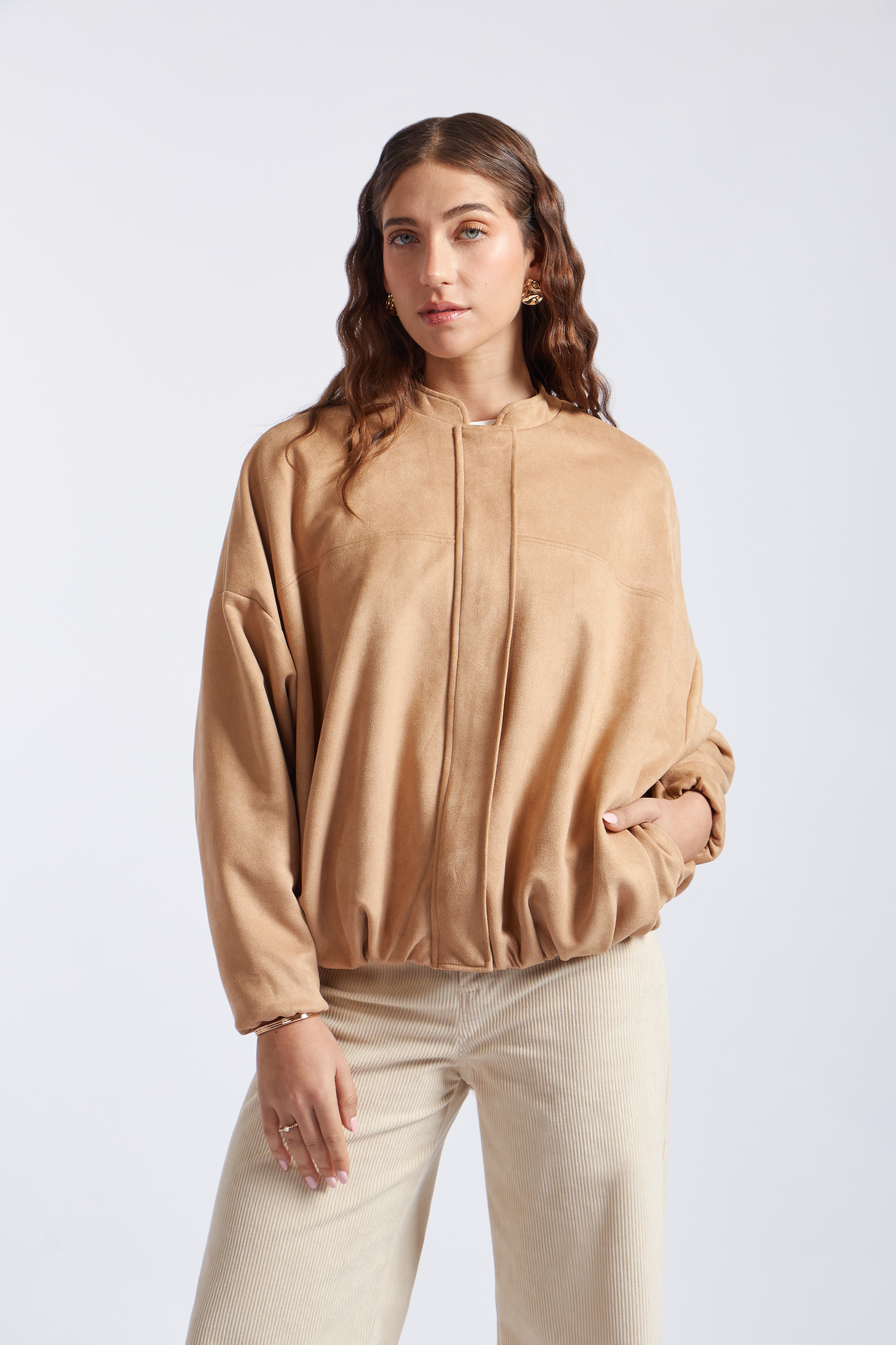 Casaca Bomber Suede - Beige