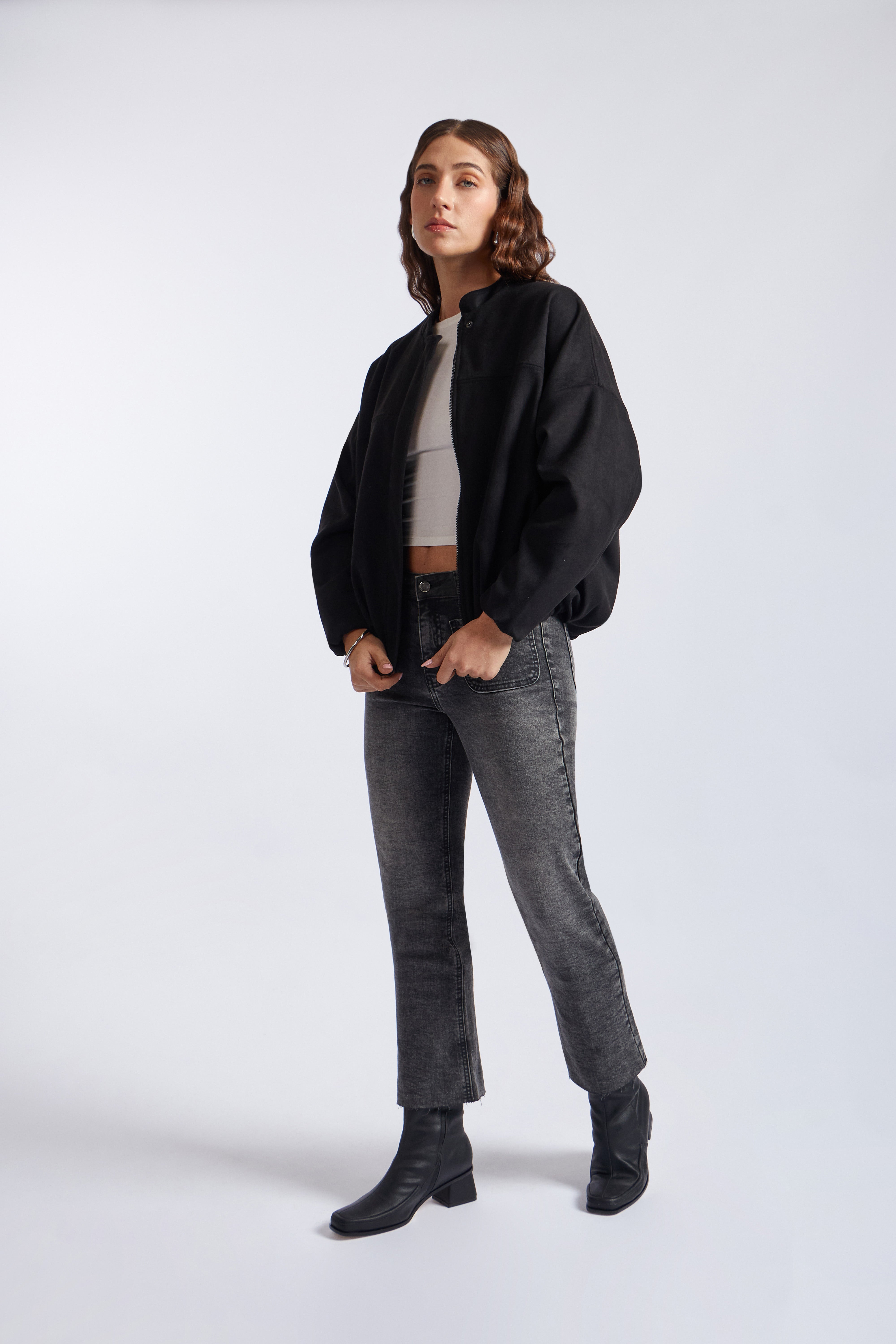 Casaca Bomber Suede - Negro