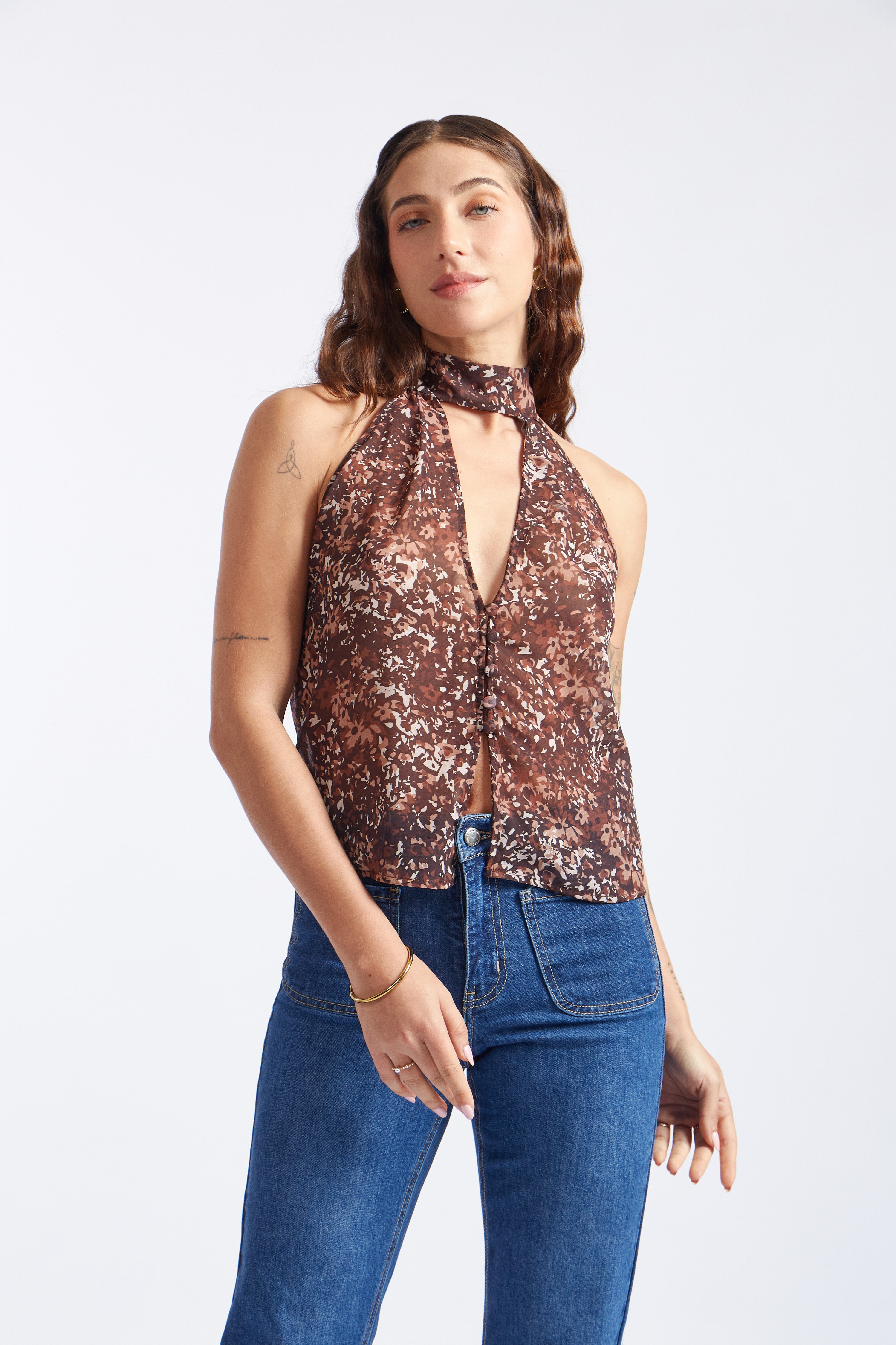 Blusa Halter Boho - Marrón