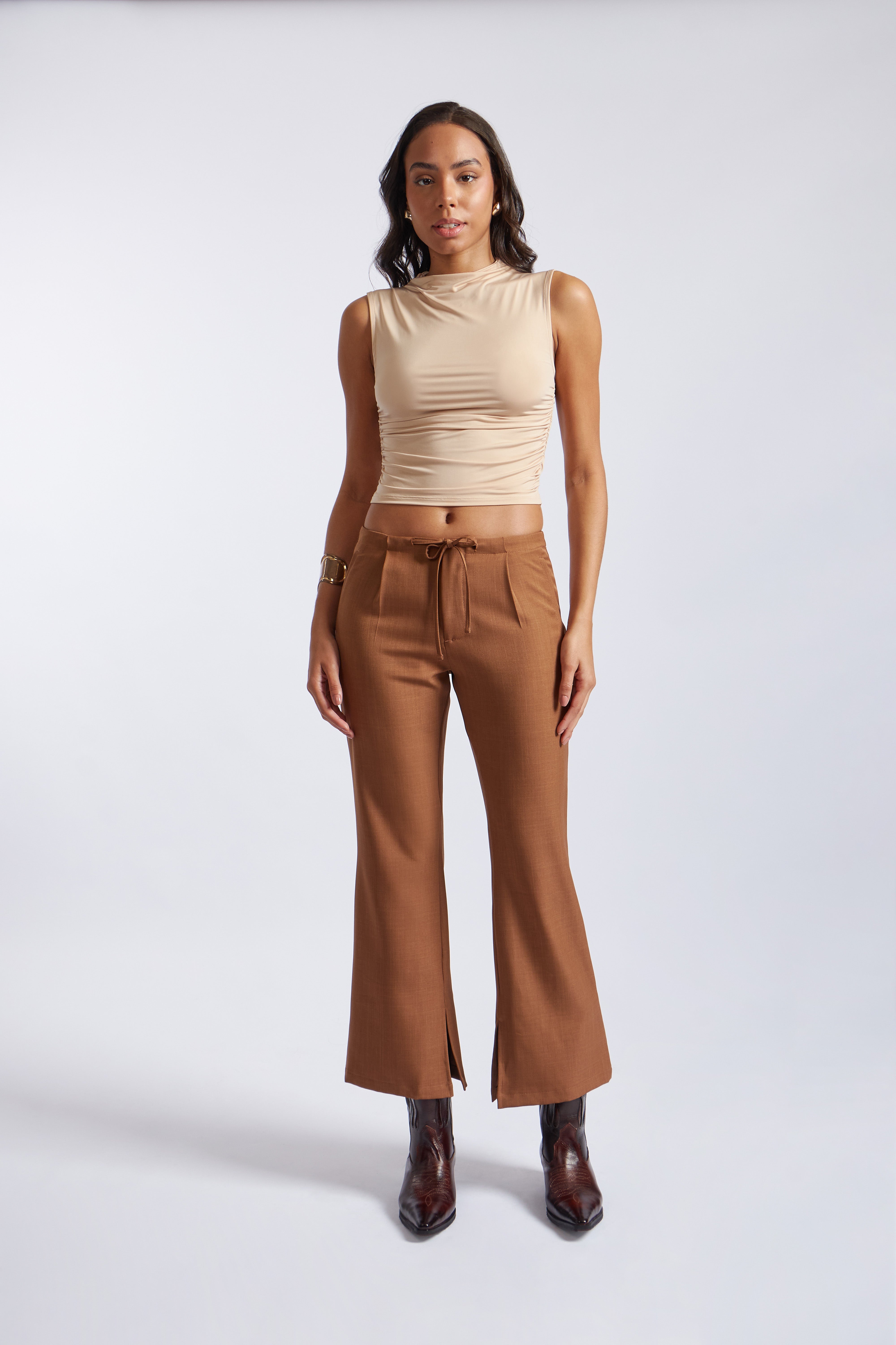 Pantalón Flare Abertura - Camel