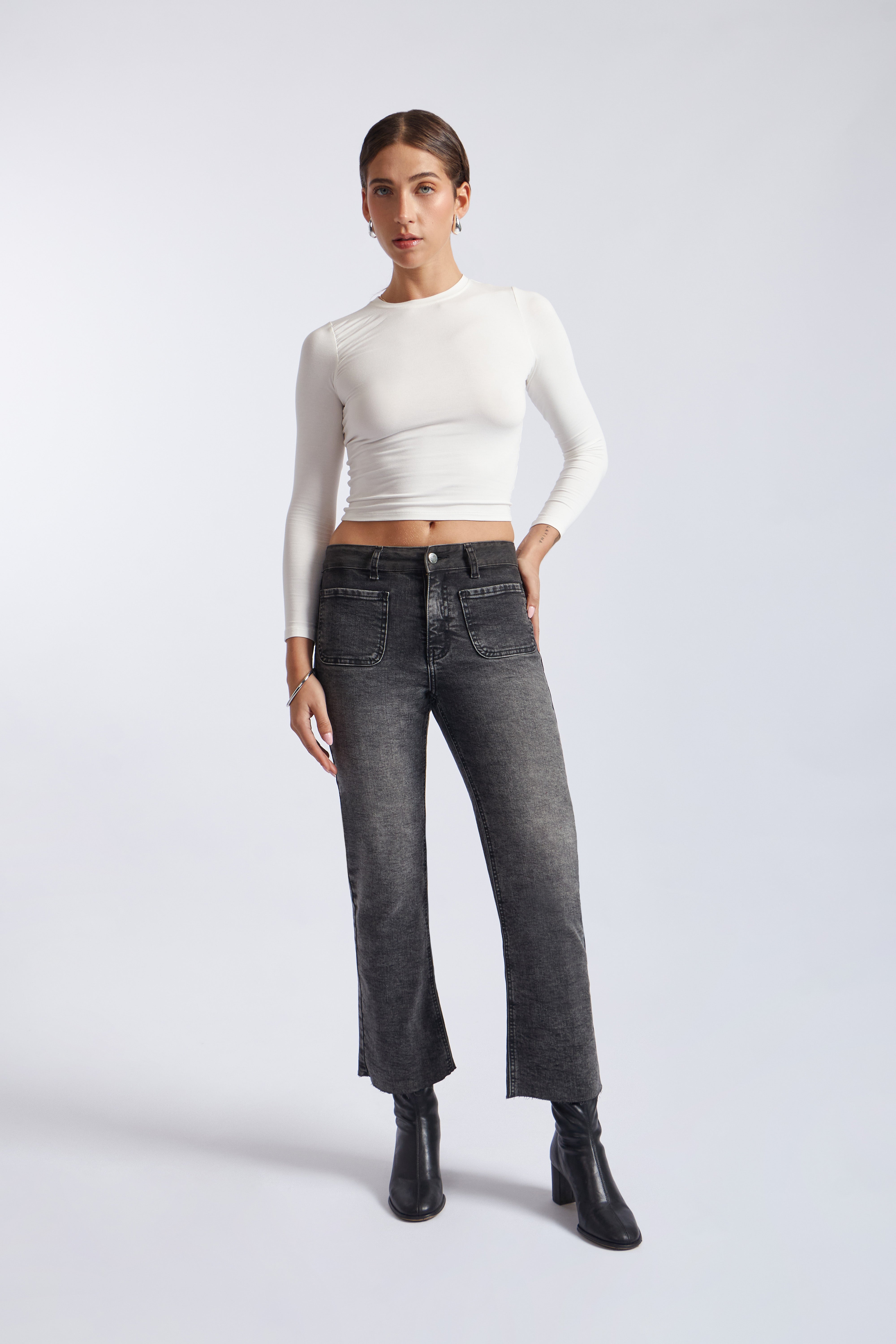 Denim Cropped Flare - Grey