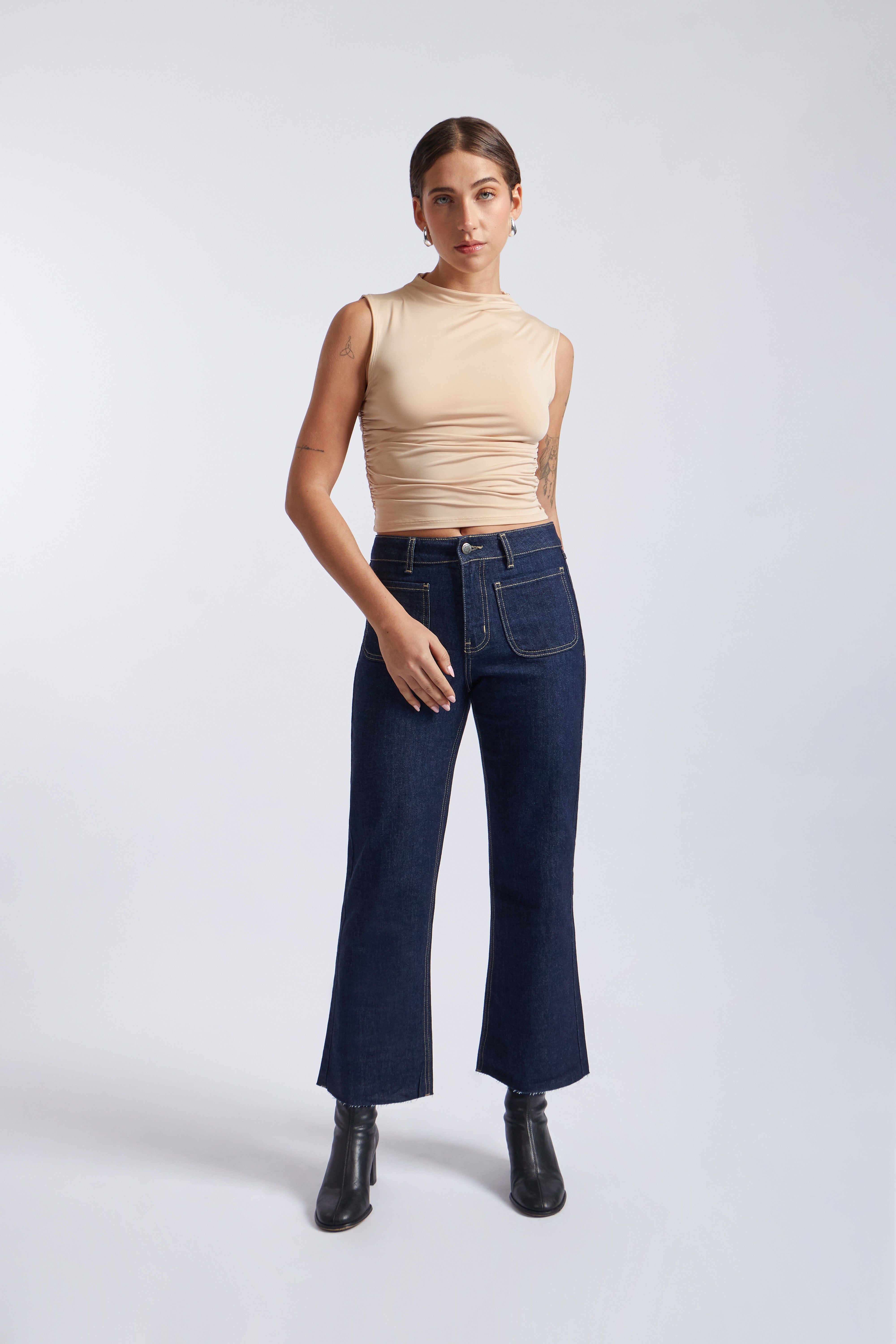 Denim Cropped Flare - Stone Blue