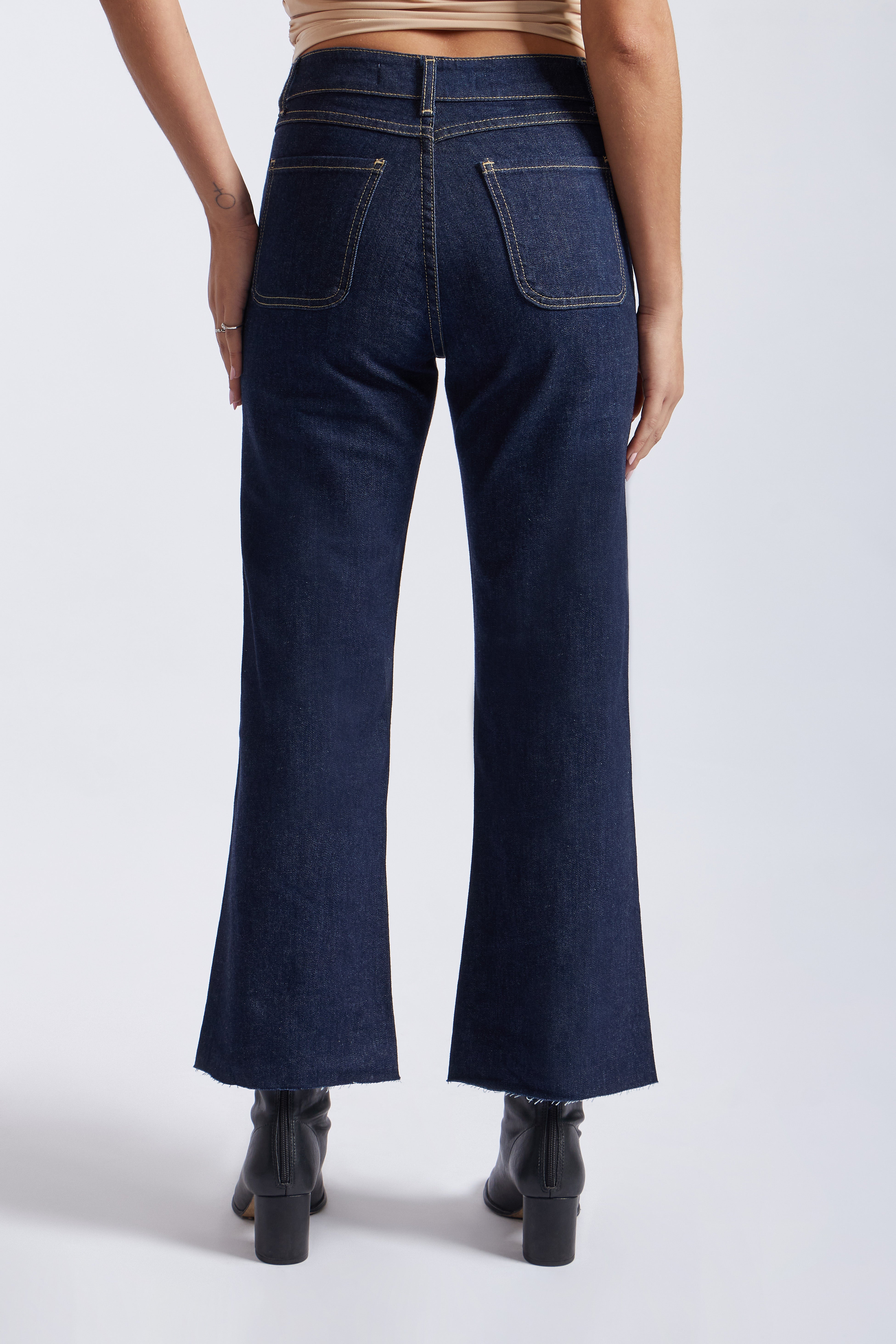 Denim Cropped Flare - Stone Blue