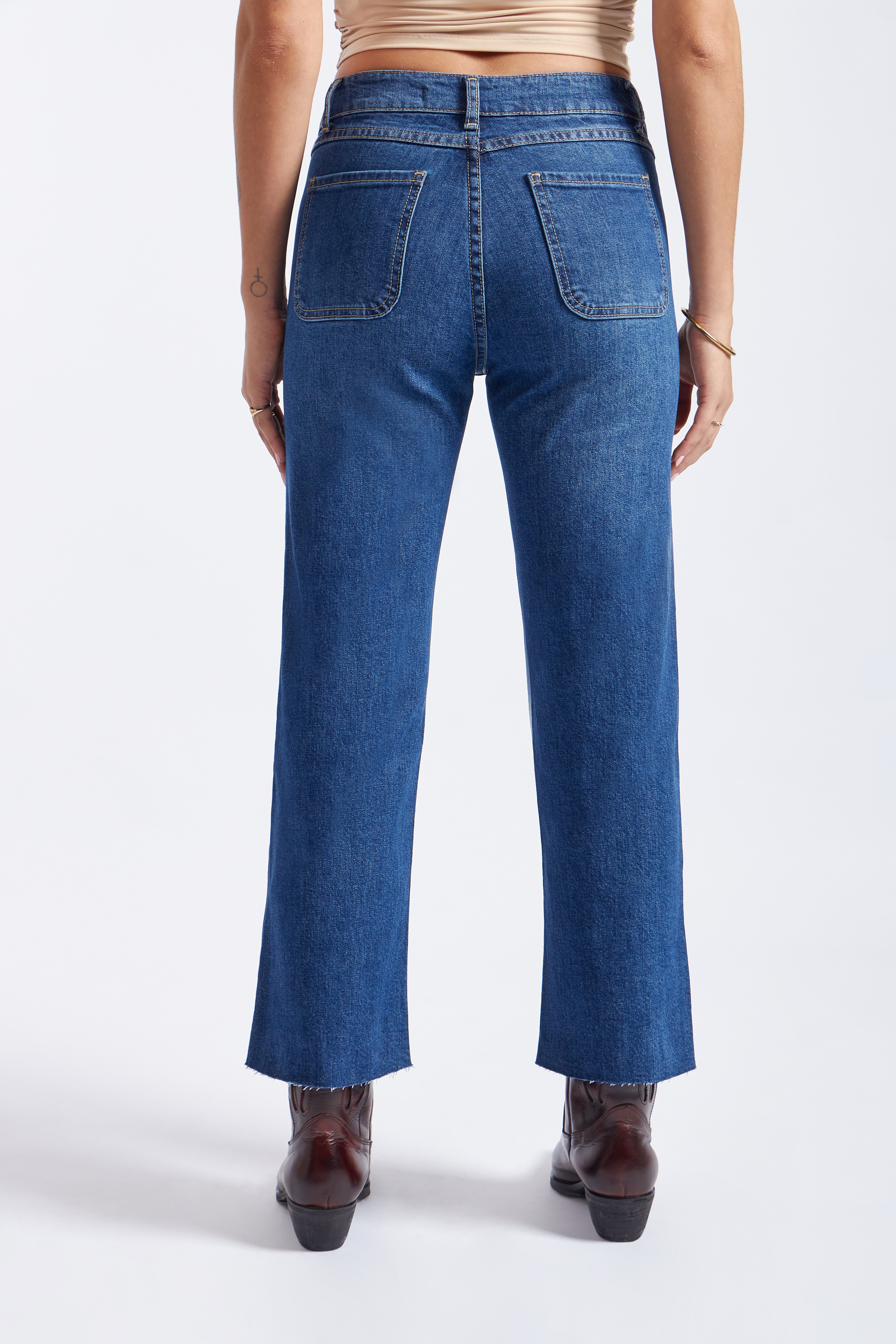 Denim Cropped Flare - Cristal Stone