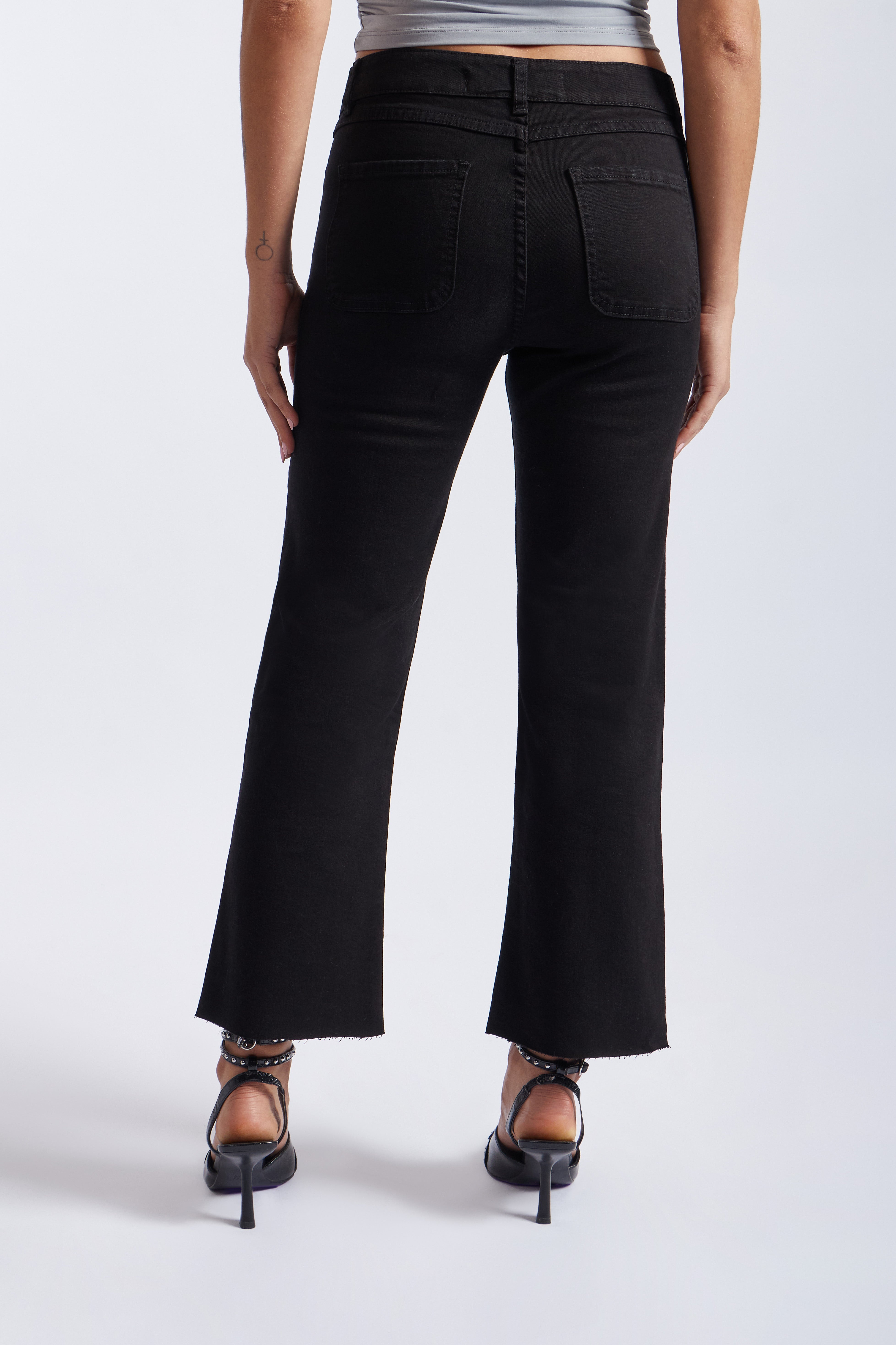 Denim Cropped Flare - Black
