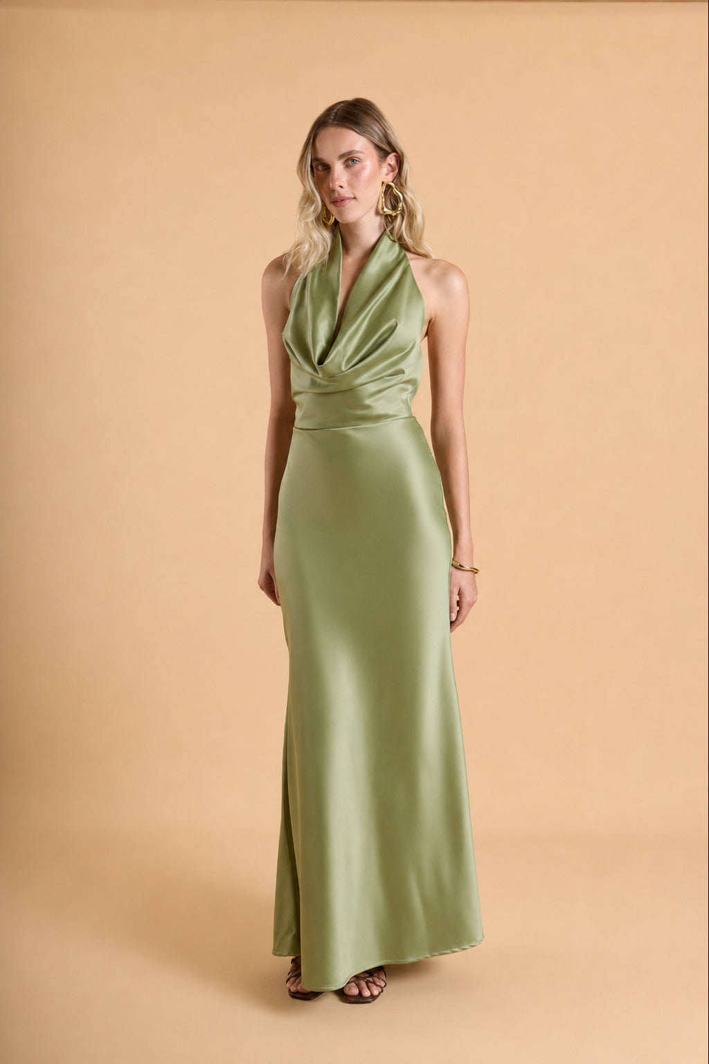 Vestido Halter Satinado - Verde