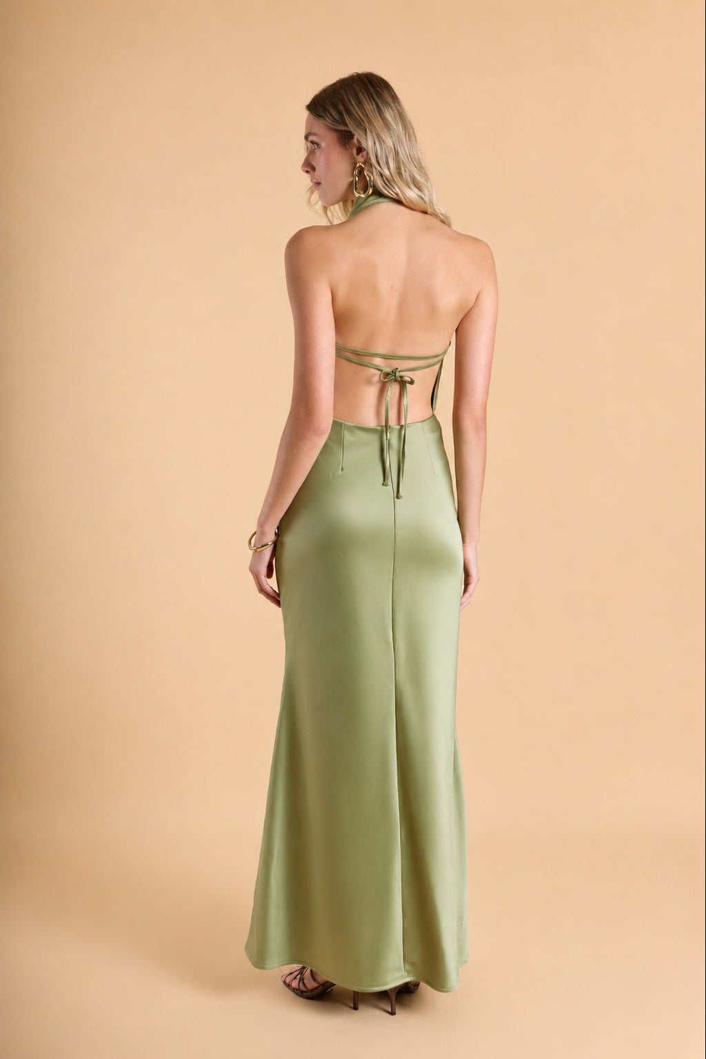 Vestido Halter Satinado - Verde