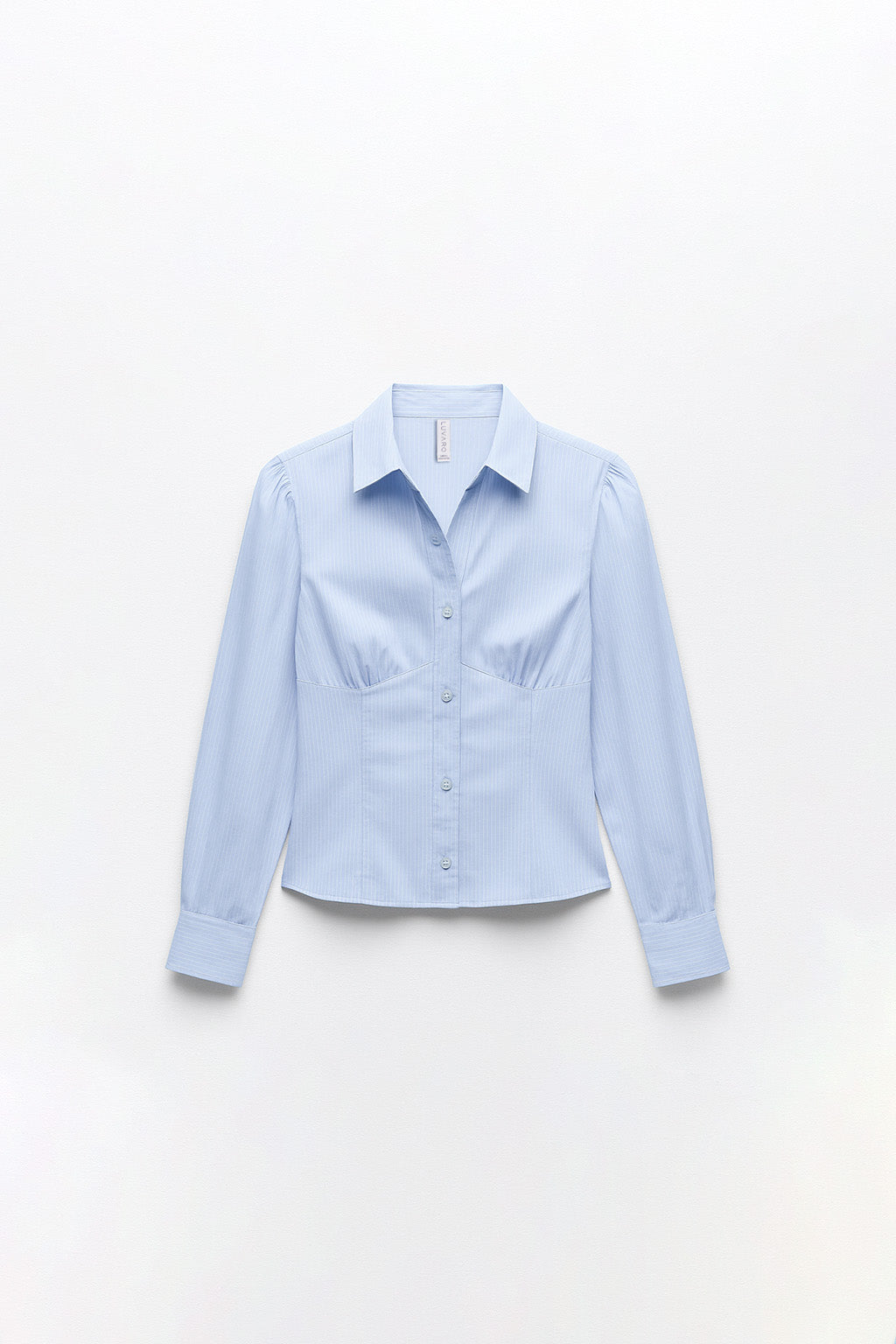Blusa Manga Larga Corset - Celeste con Blanco