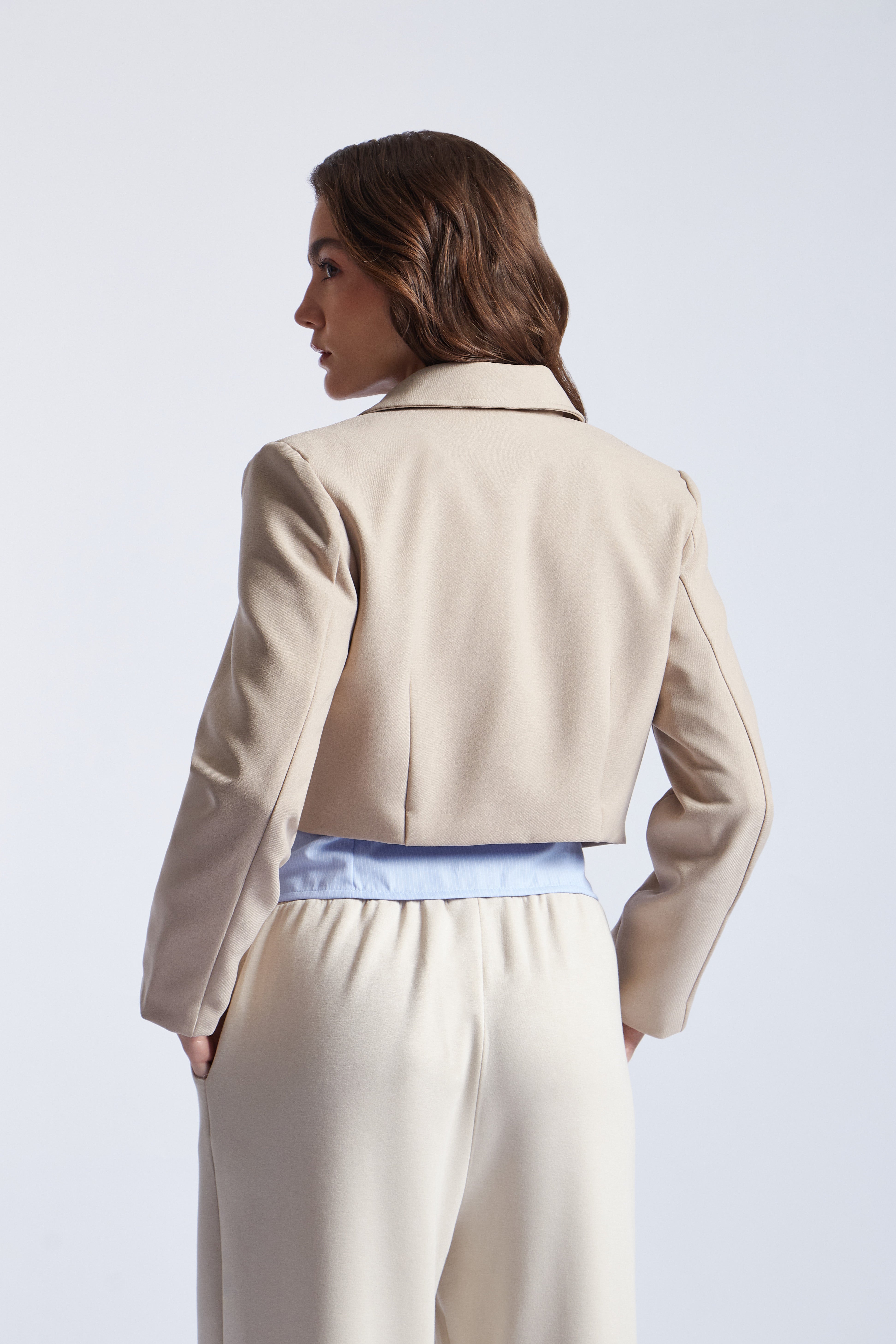 Cropped Blazer Cruzado - Beige