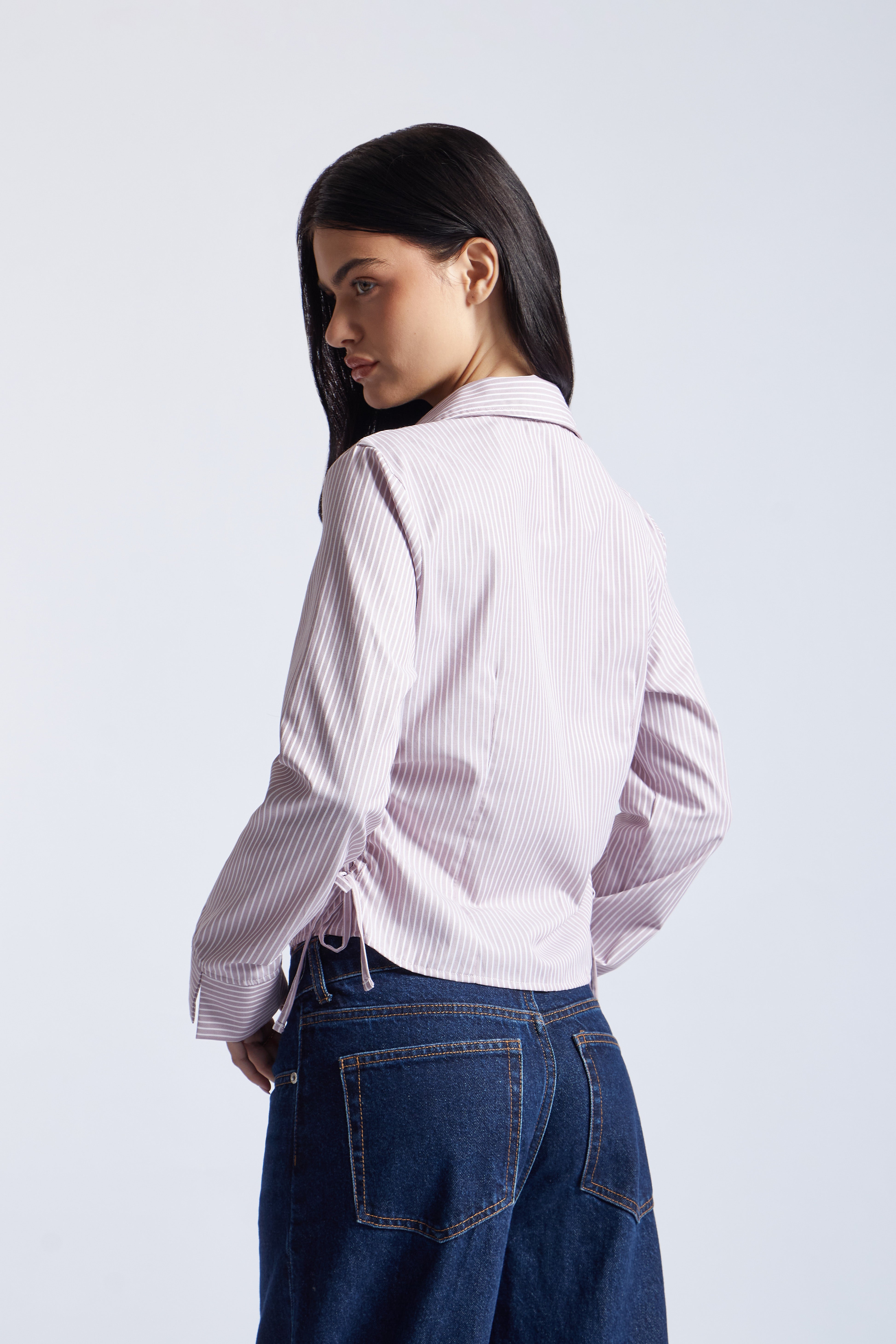 Blusa Manga Larga Frunces - Rayas Vino