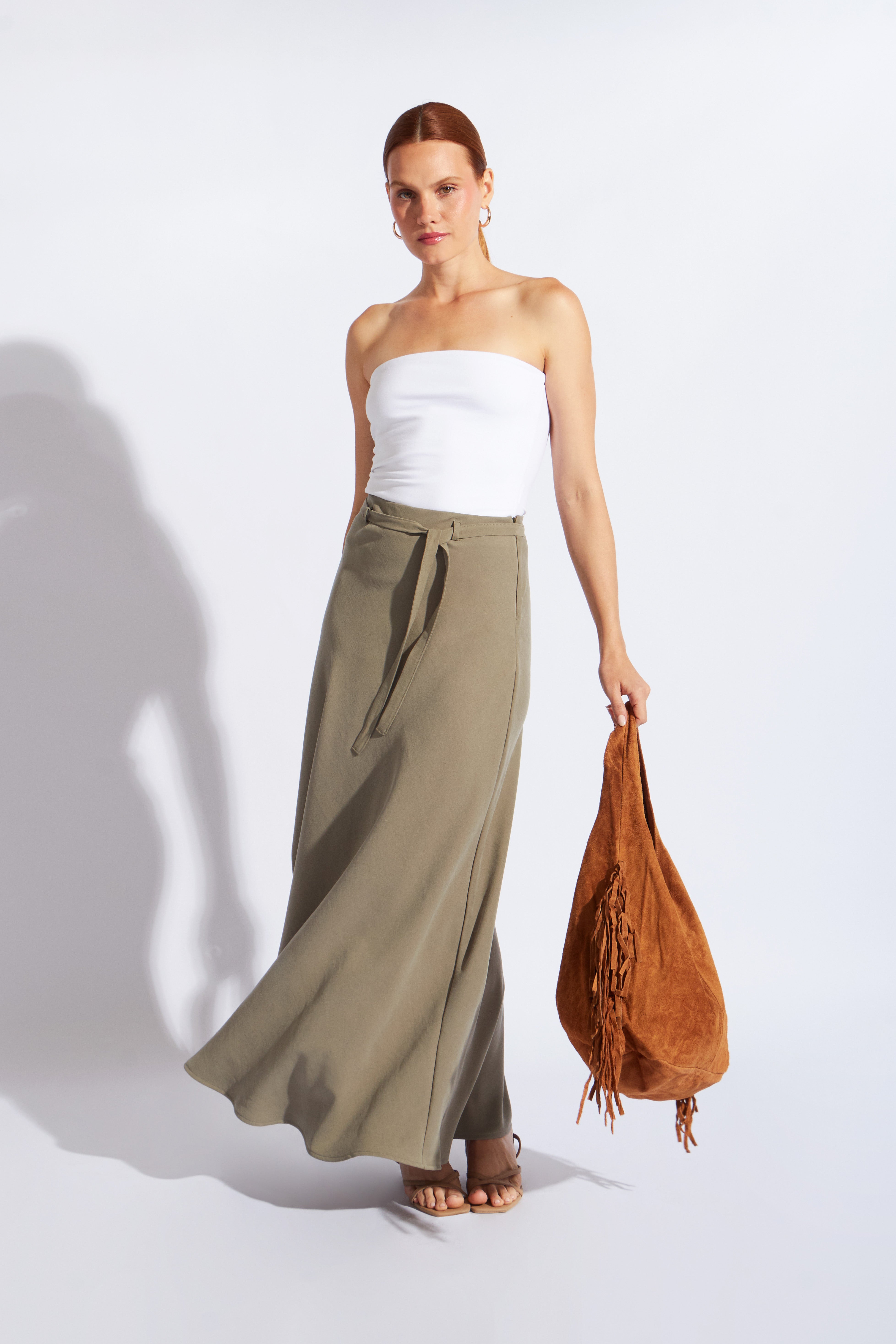 Falda Midi con Cinturón - Verde