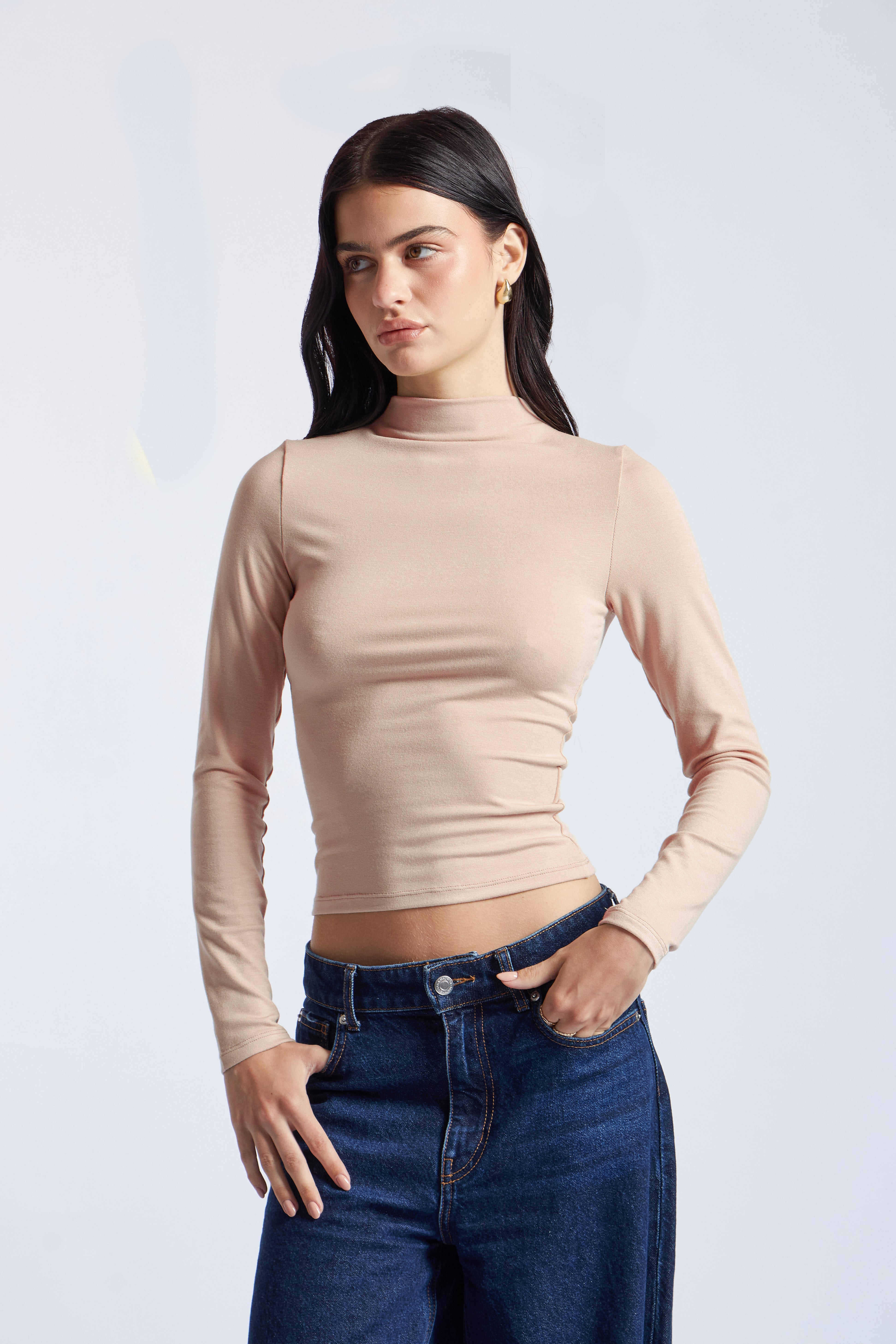 Camiseta Cuello Alto - Beige