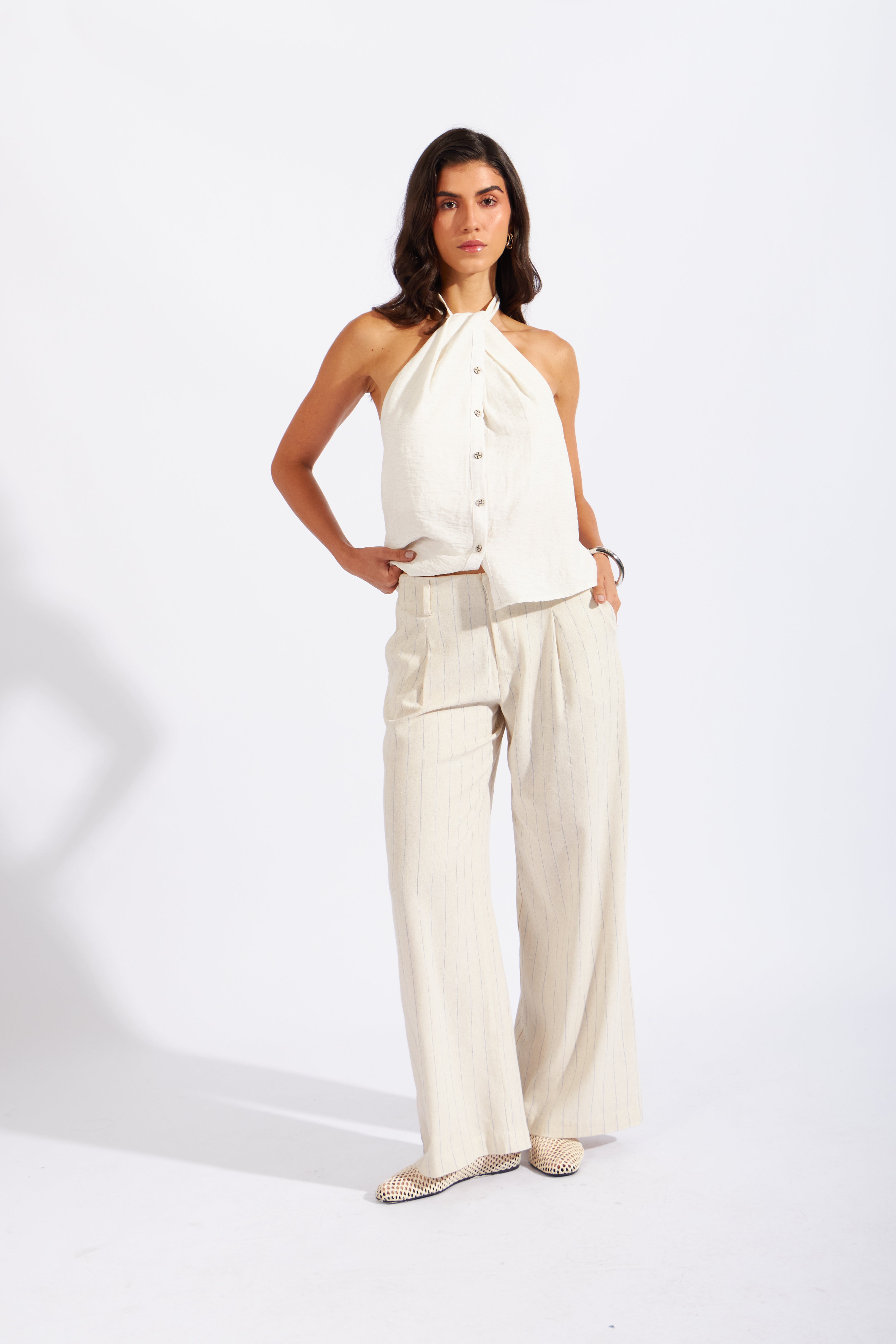 Pantalón Lino Rayas - Acero