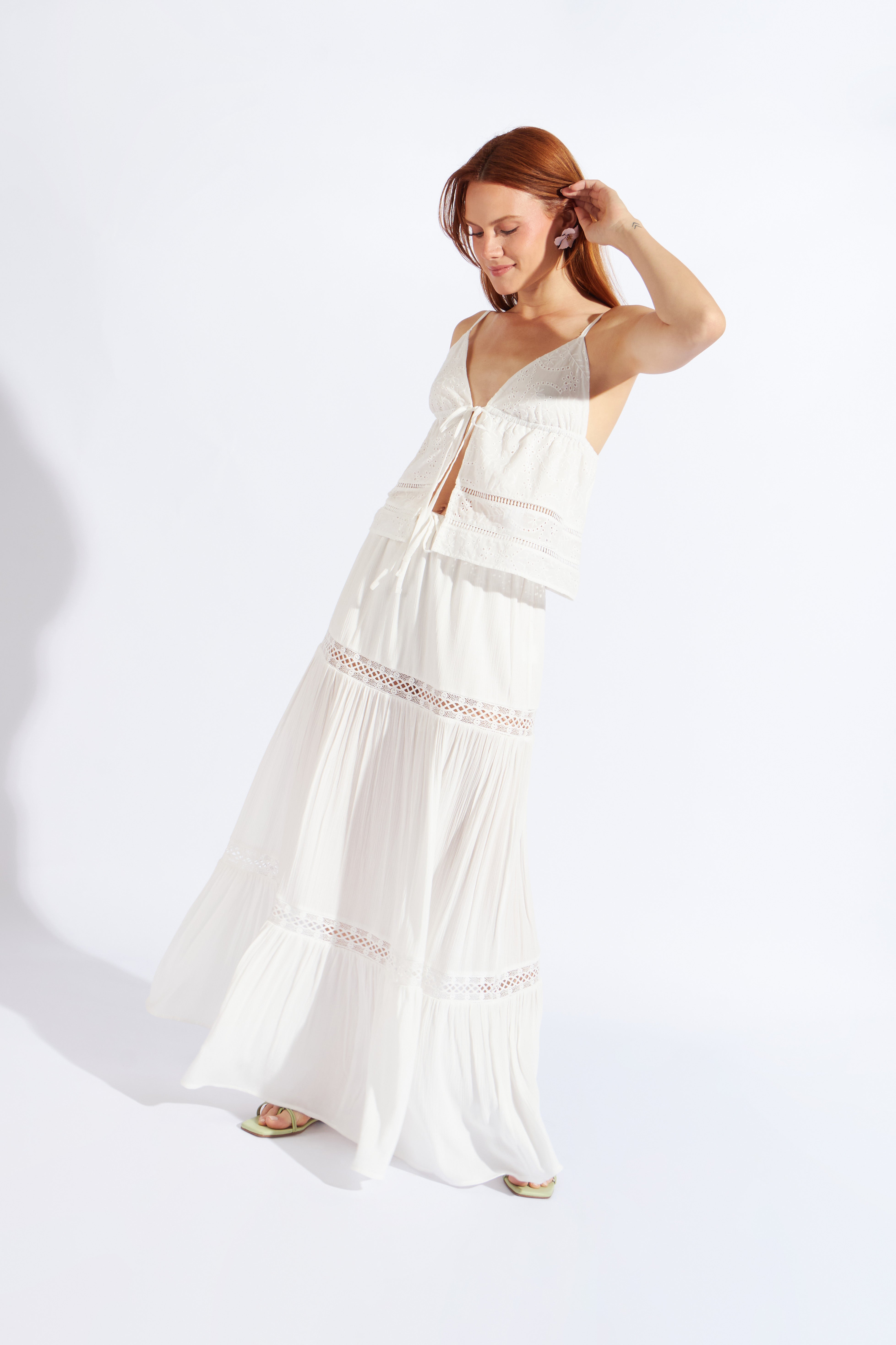 Falda Midi con Adornos - Perla