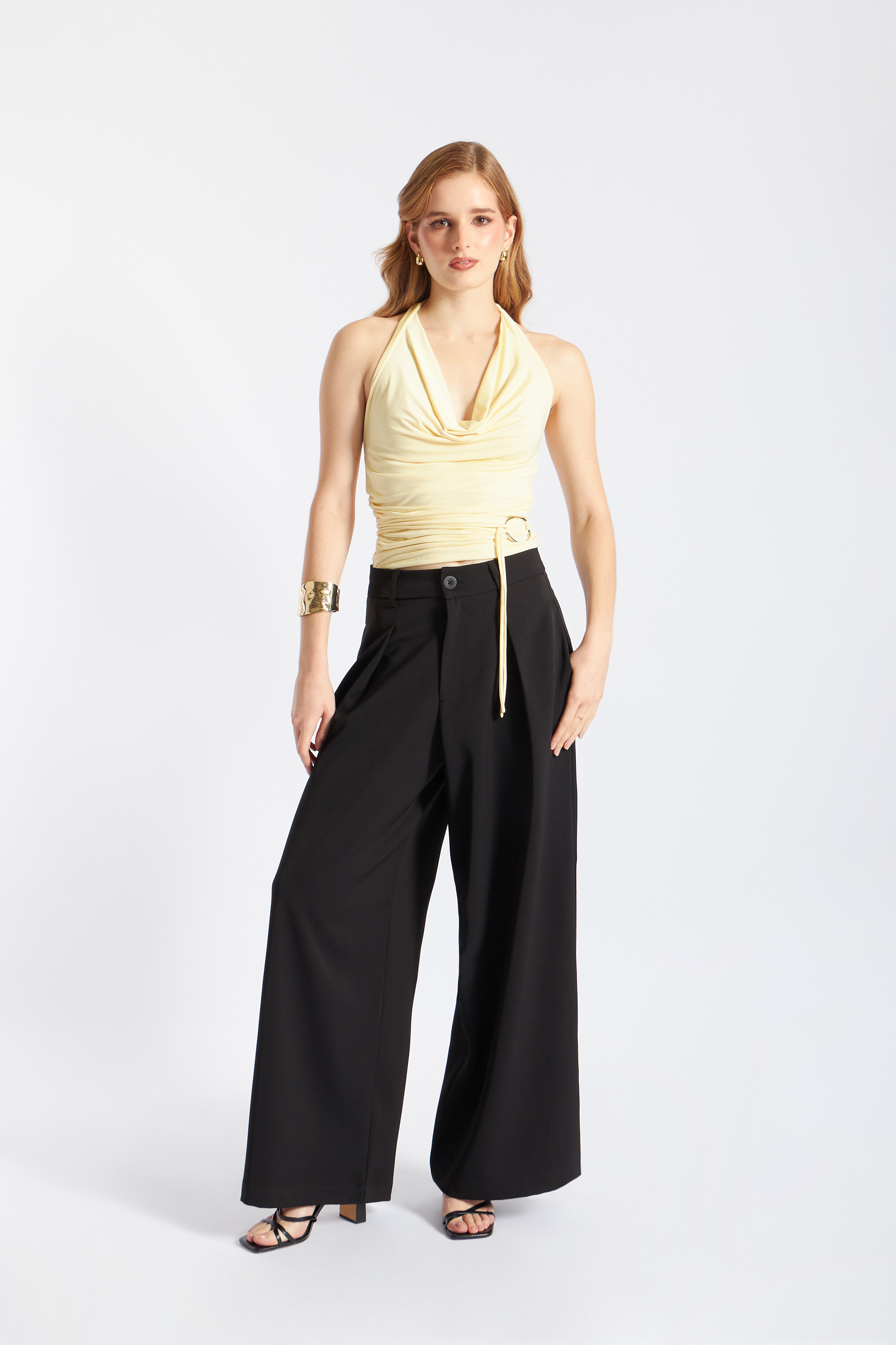 Top Drapeado Cinturón Argolla - Amarillo