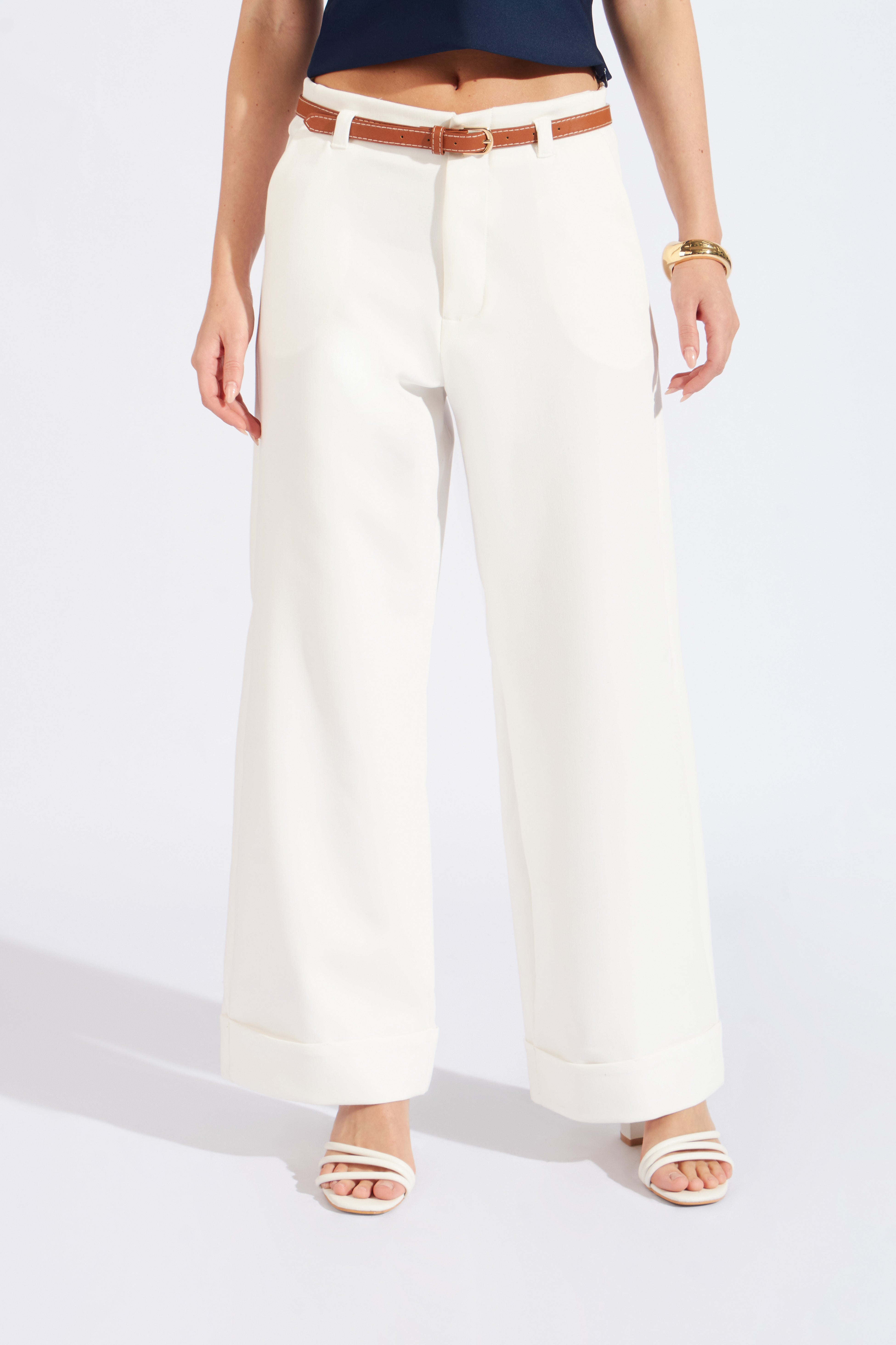 Pantalón Sastre Recto Basta Ancha - Perla