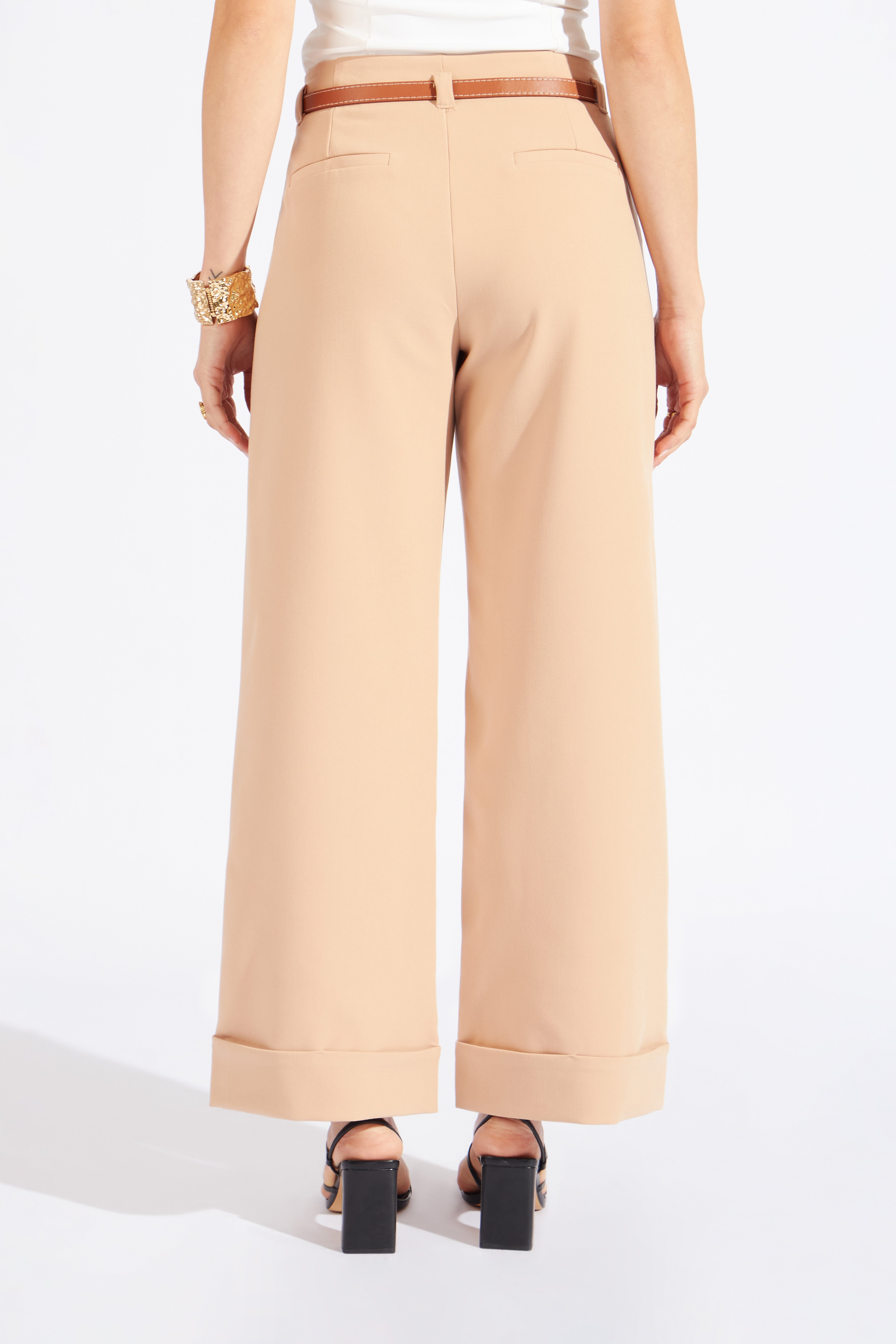 Pantalón Sastre Recto Basta Ancha - Beige