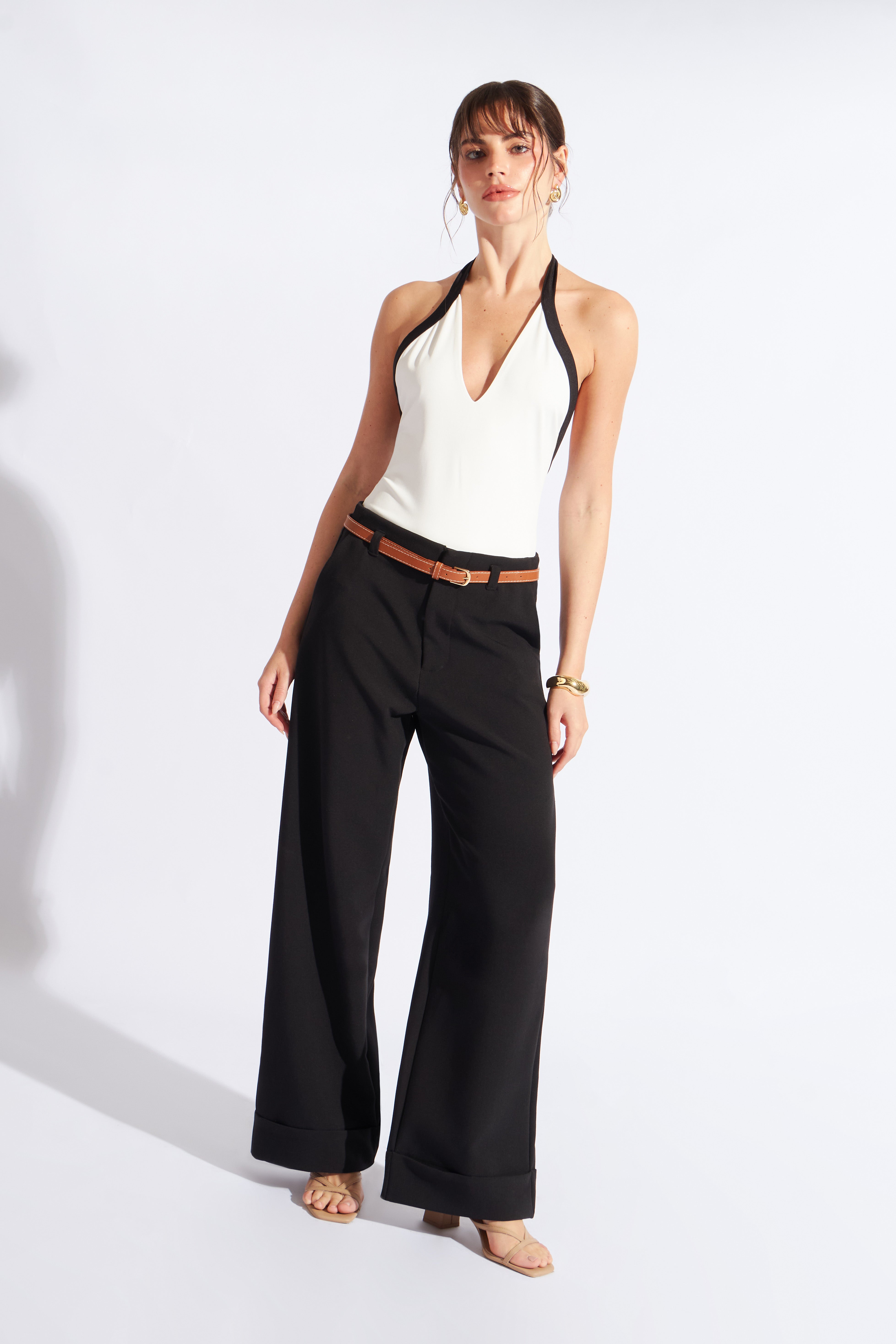 Pantalón Sastre Recto Basta Ancha - Negro