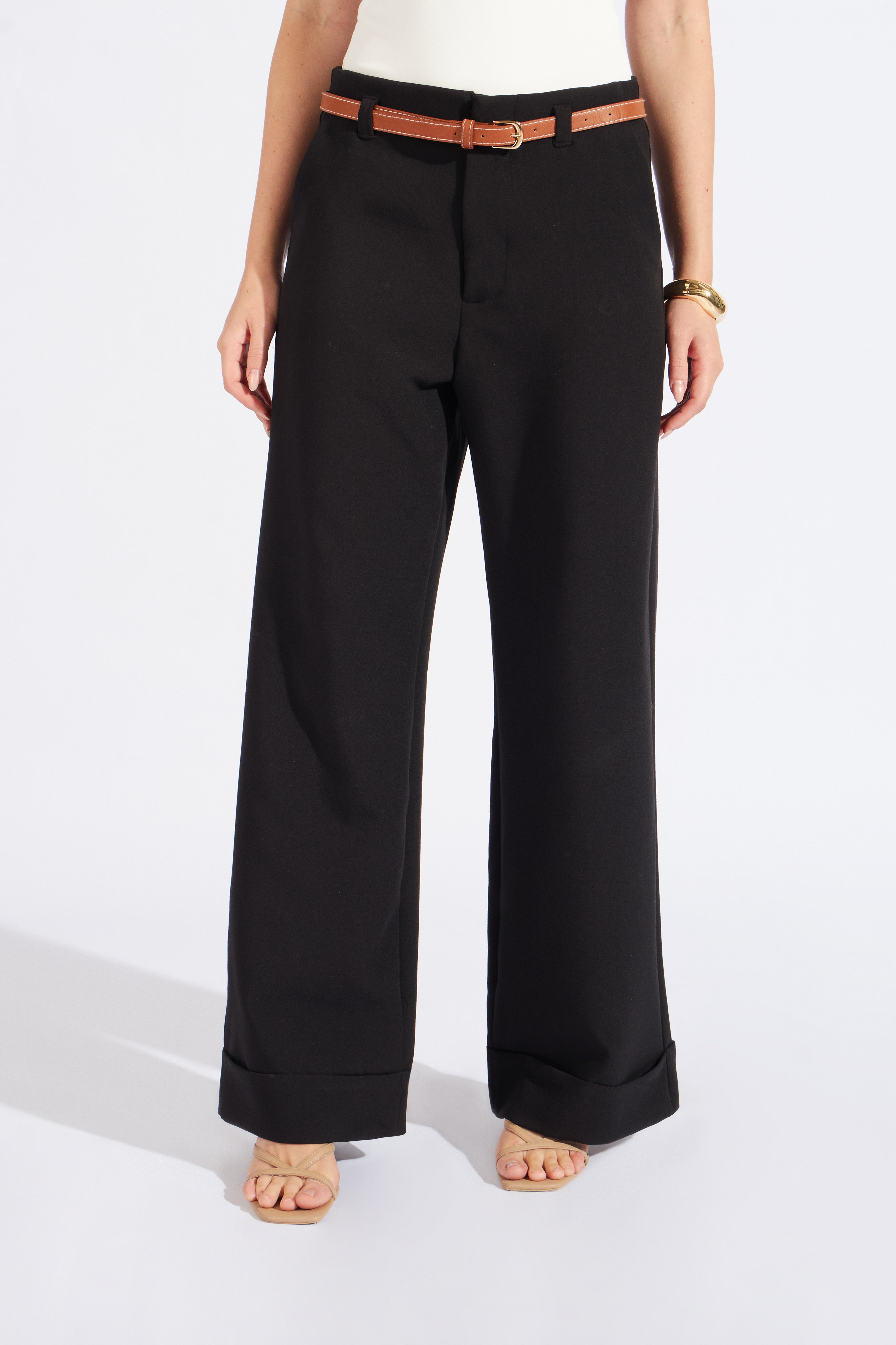 Pantalón Sastre Recto Basta Ancha - Negro