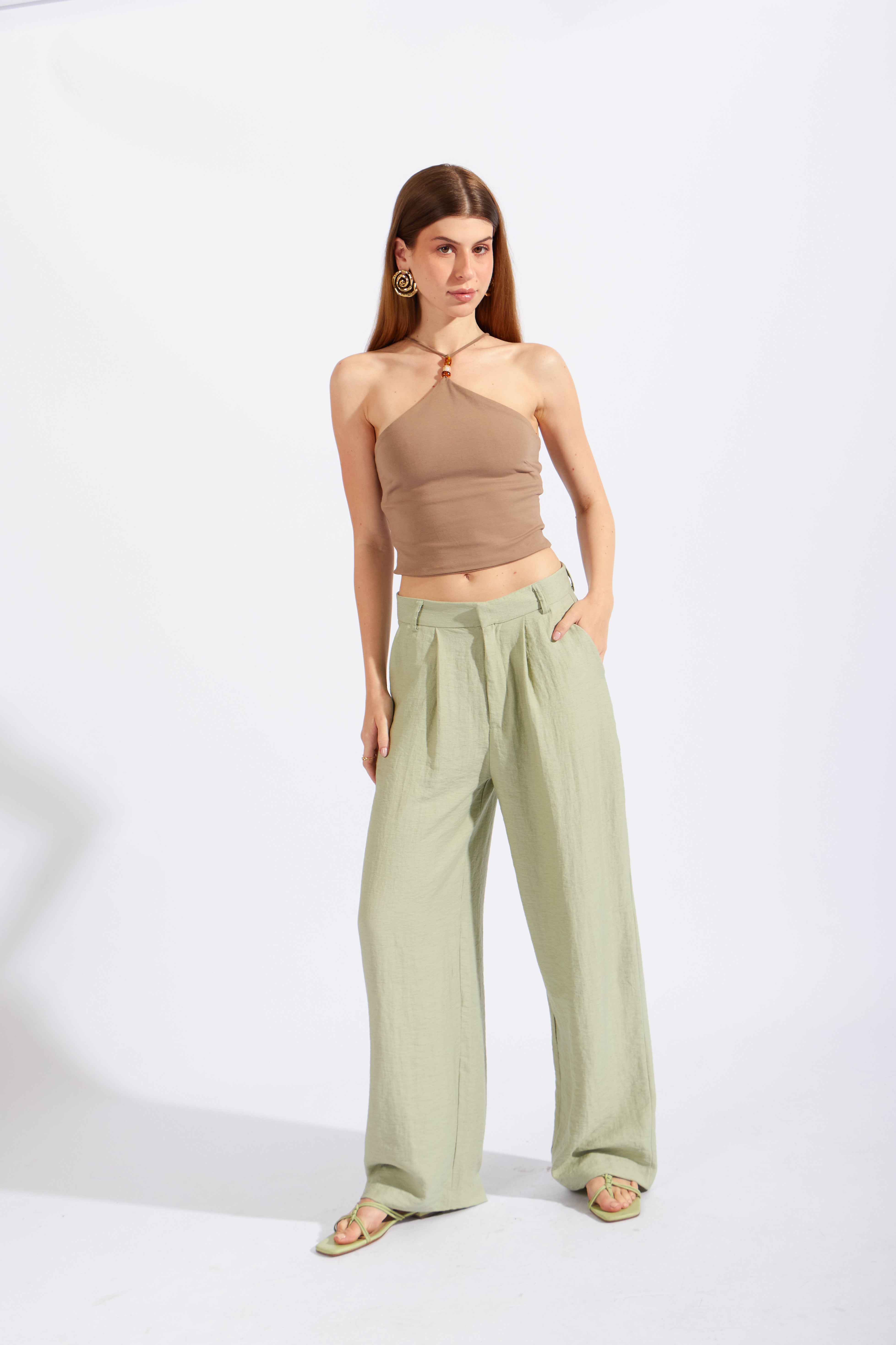 Pantalón Rústico Pliegues - Pistacho
