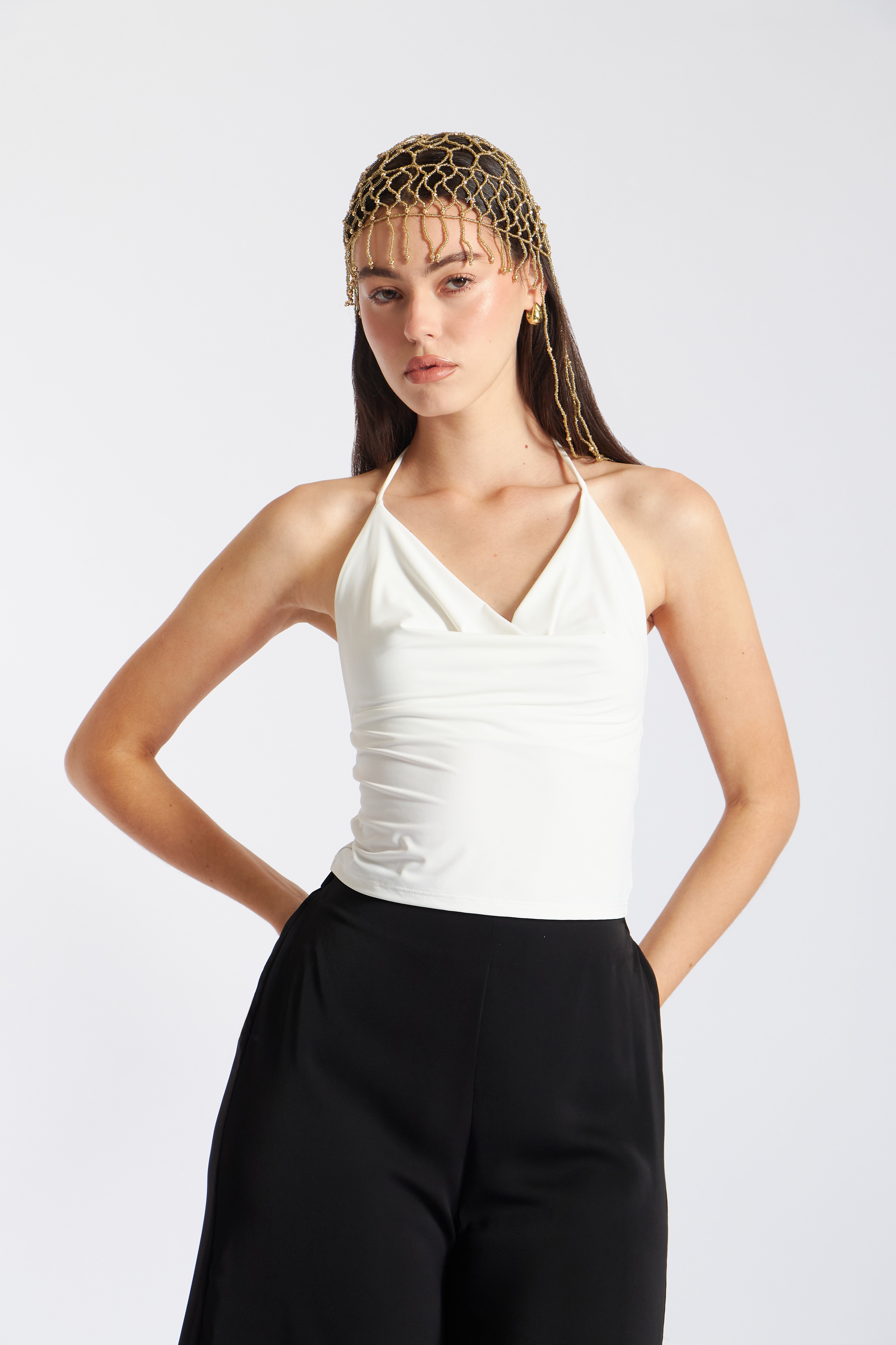 Top Halter Drapeado Básico - Perla