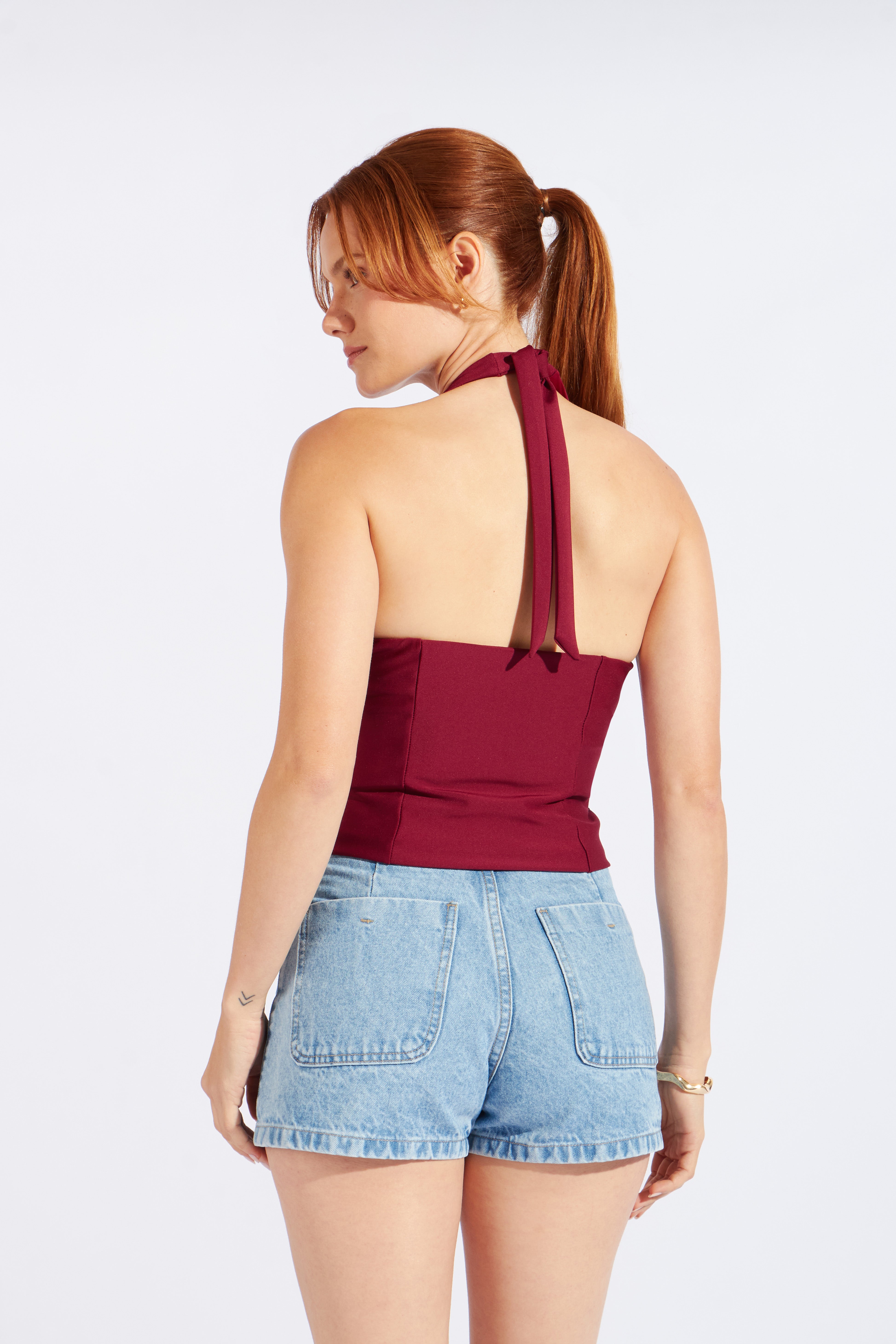 Top Halter Escote Profundo - Vino