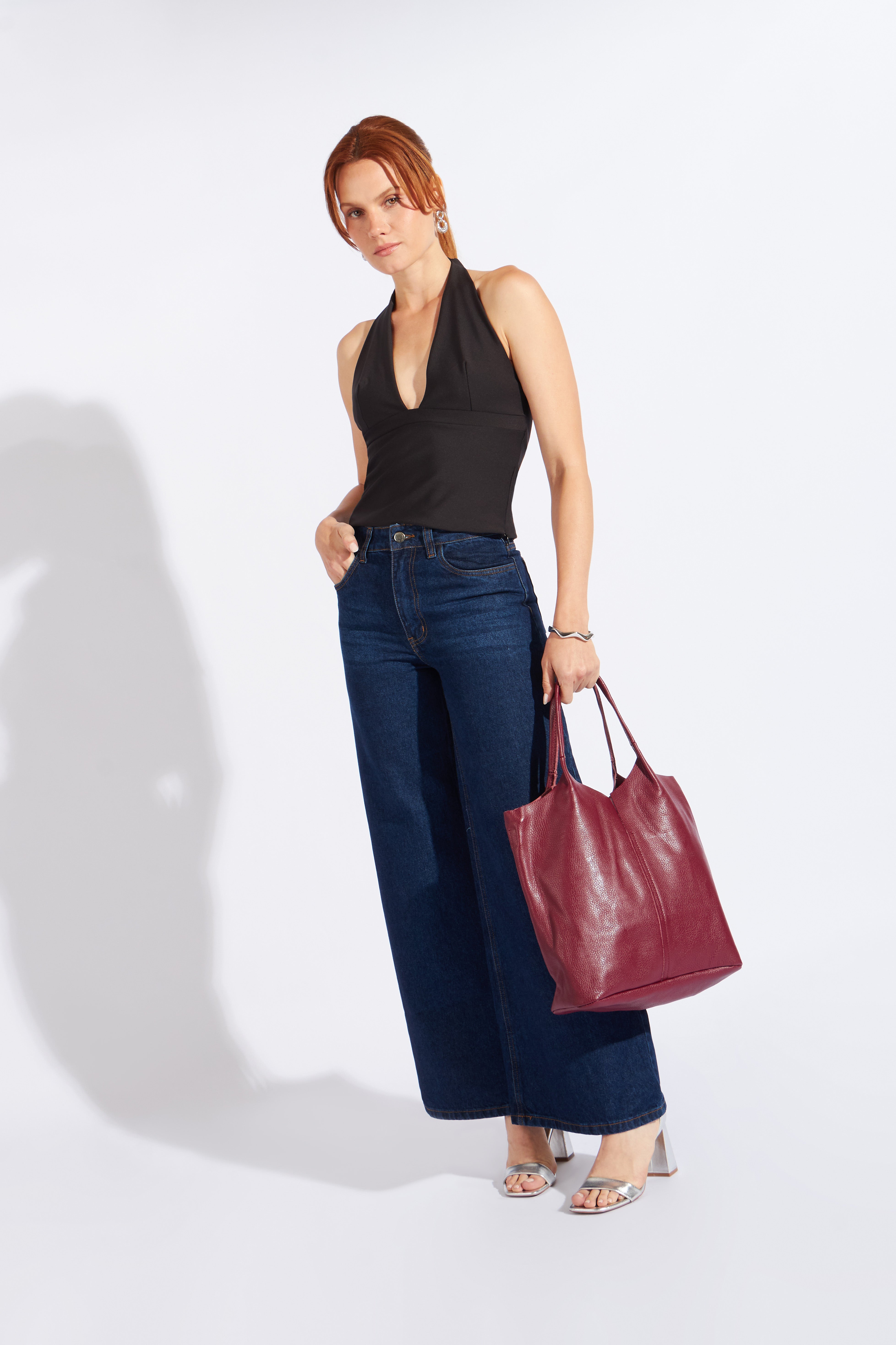 Top Halter Escote Profundo - Negro