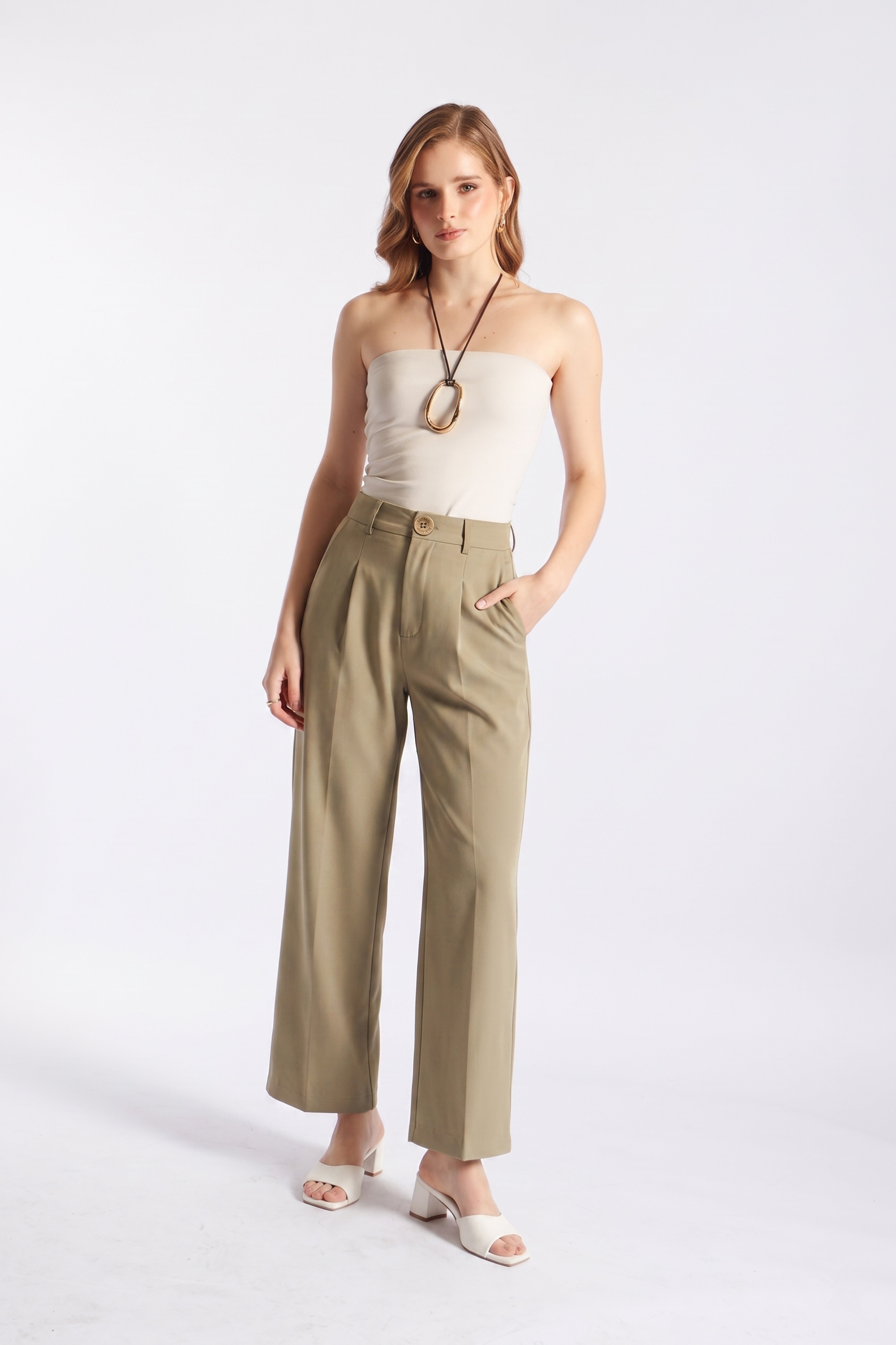 Pantalón Pinzas Straight Leg - Verde