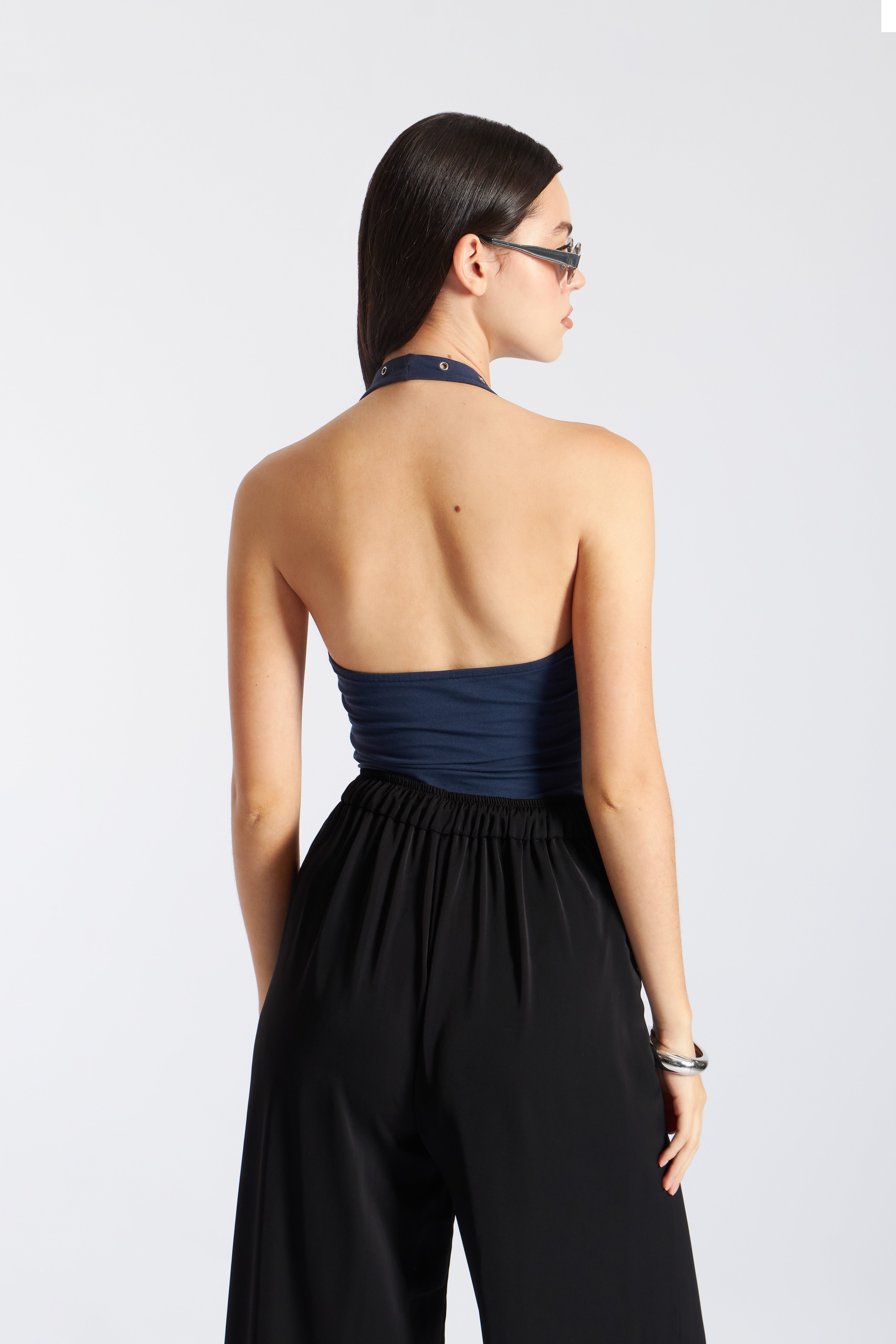 Top Punto Halter con Apliques - Azul