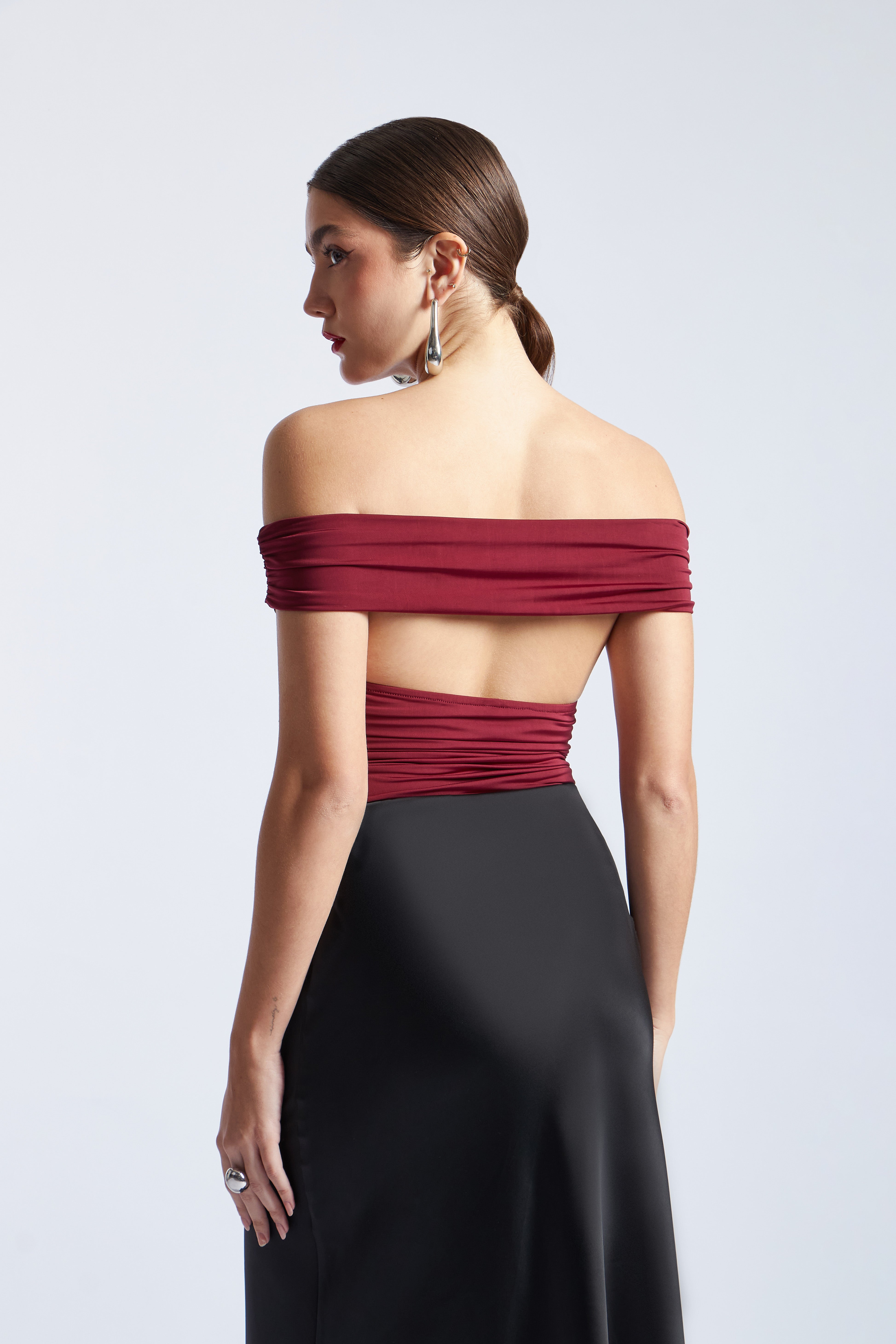 Body Off Shoulder Drapeado con Adorno - Borgoña