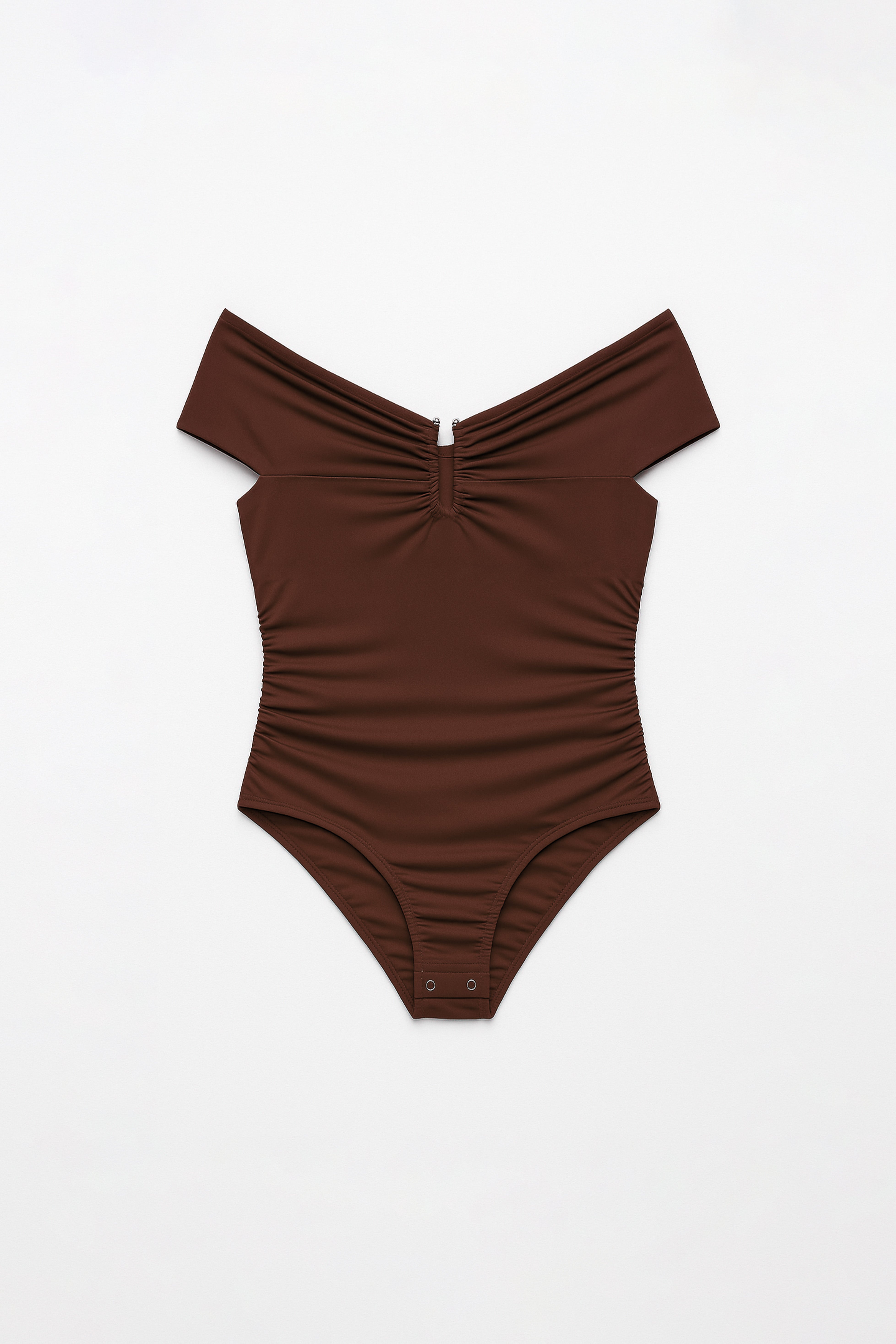 Body Off Shoulder Drapeado con Adorno - Marrón