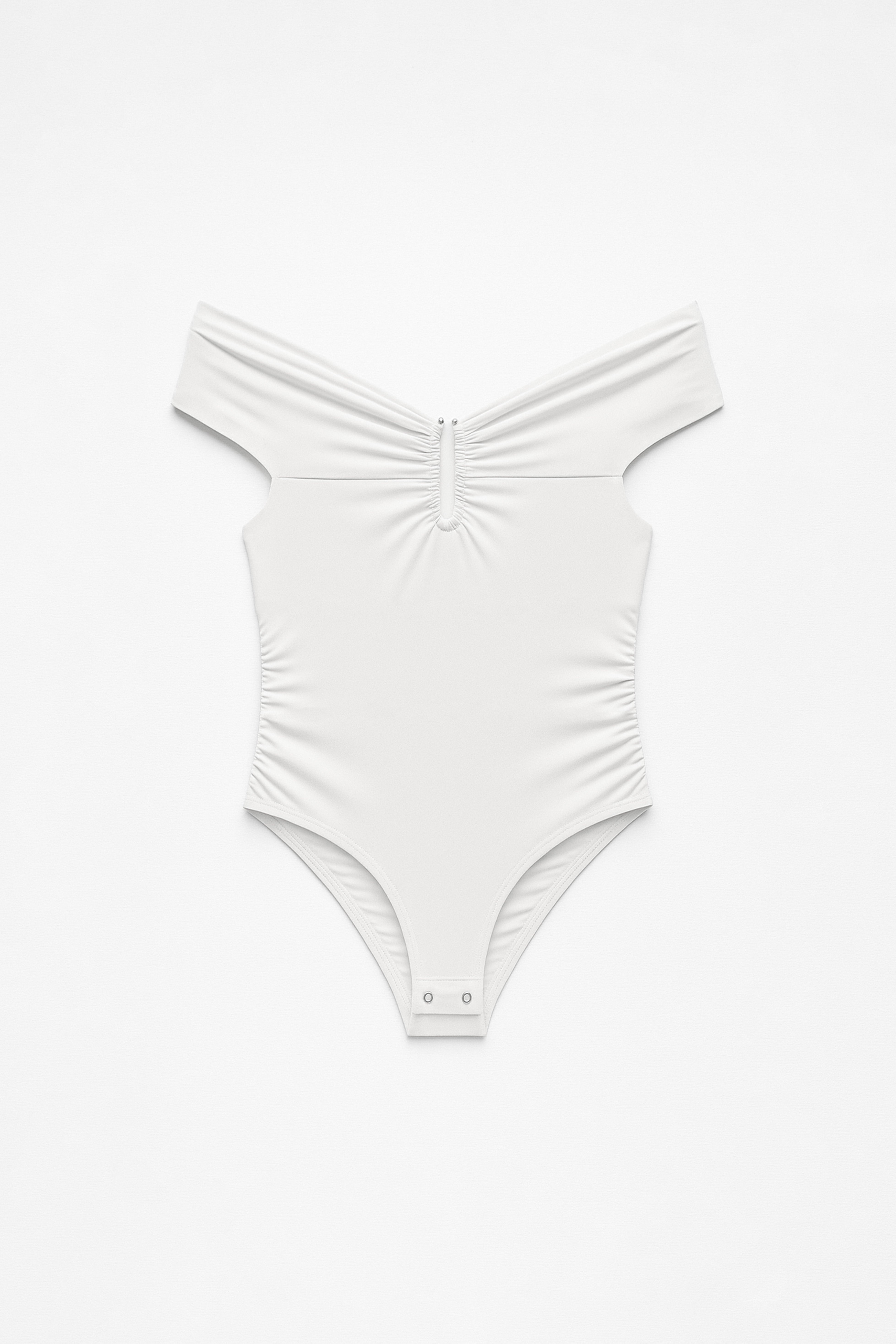 Body Off Shoulder Drapeado con Adorno - Perla