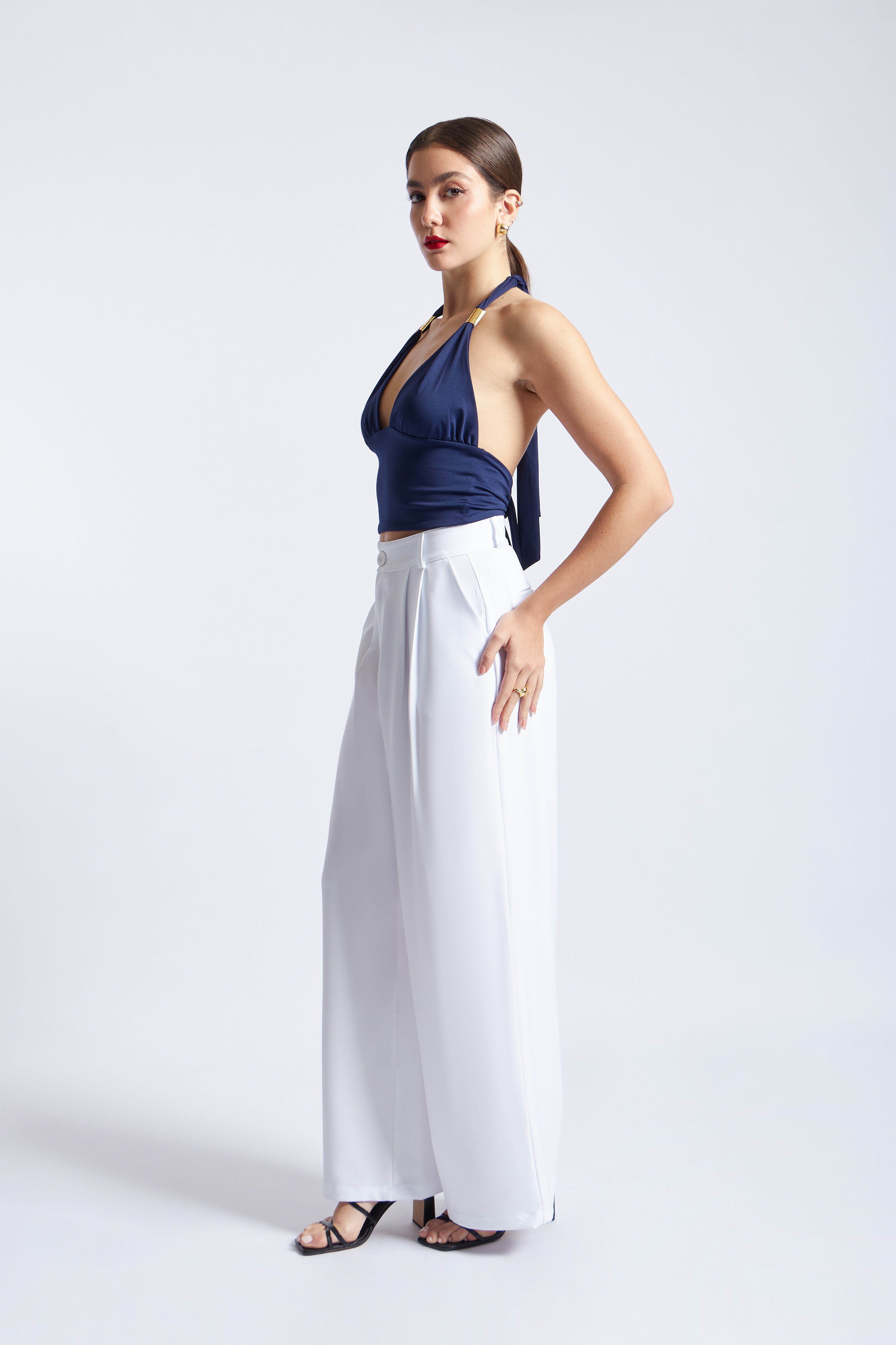 Top Halter con Adorno - Azul