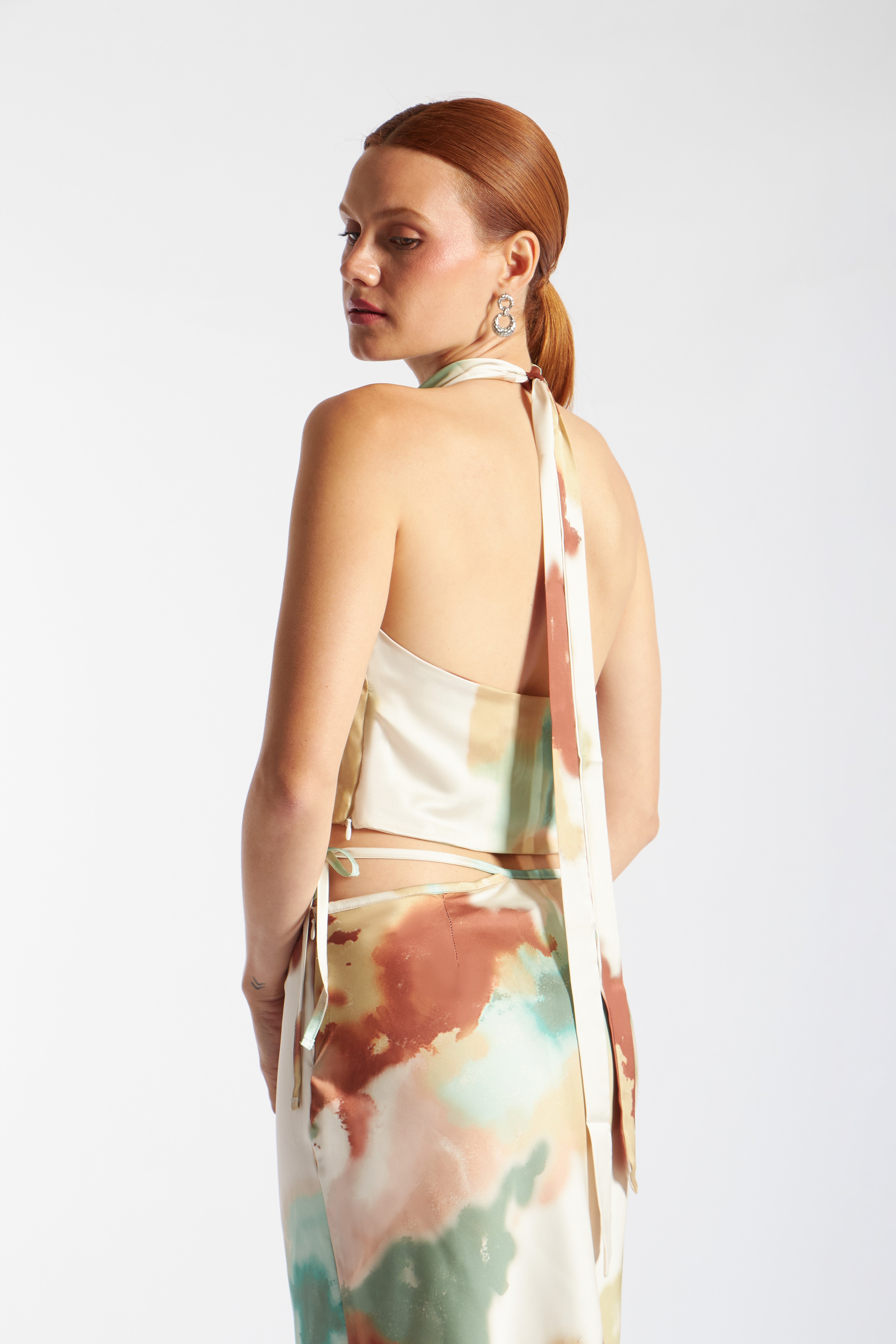 Top Halter Drapeado - Marrón con Perla