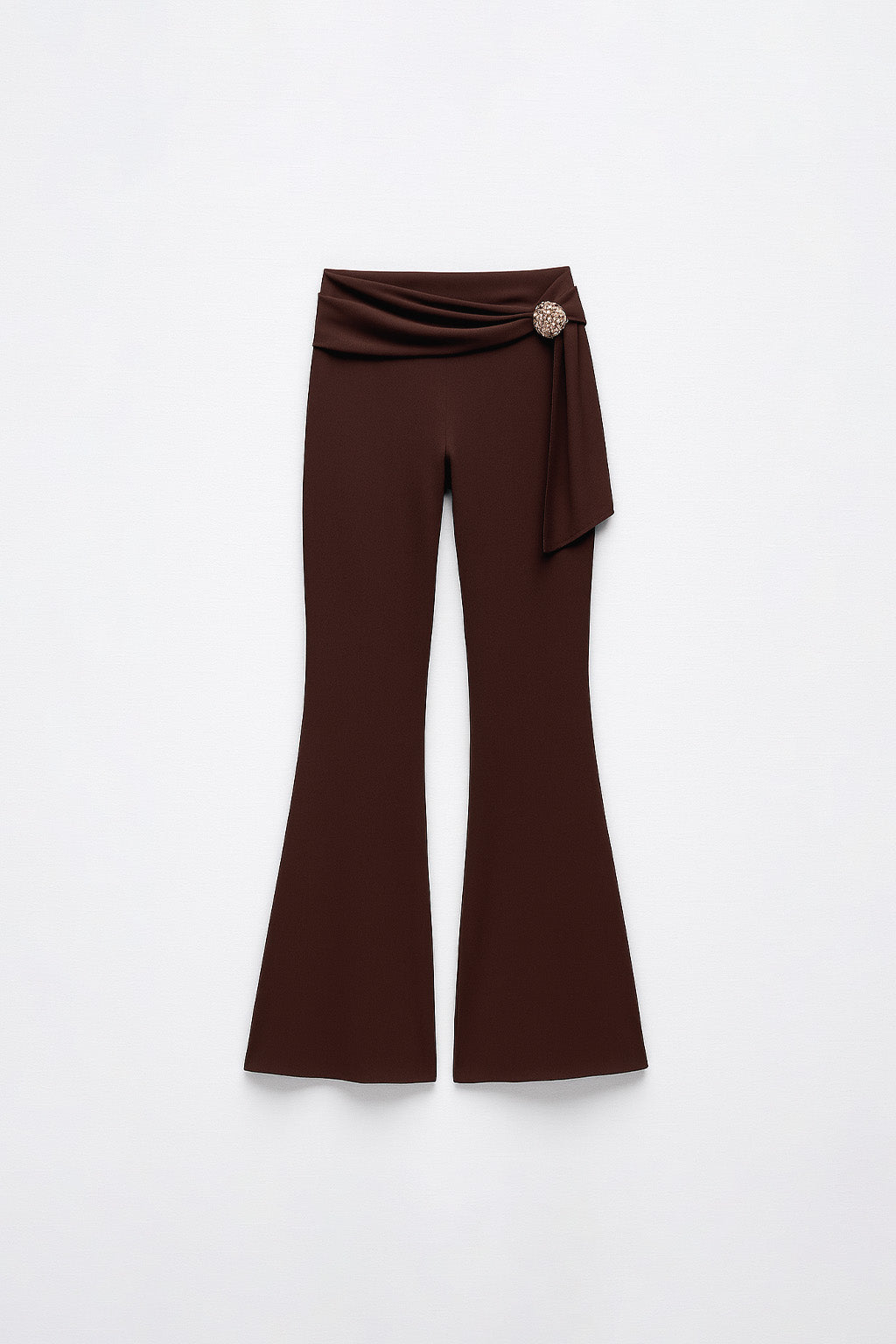 Pantalón Flare con Broche - Marrón