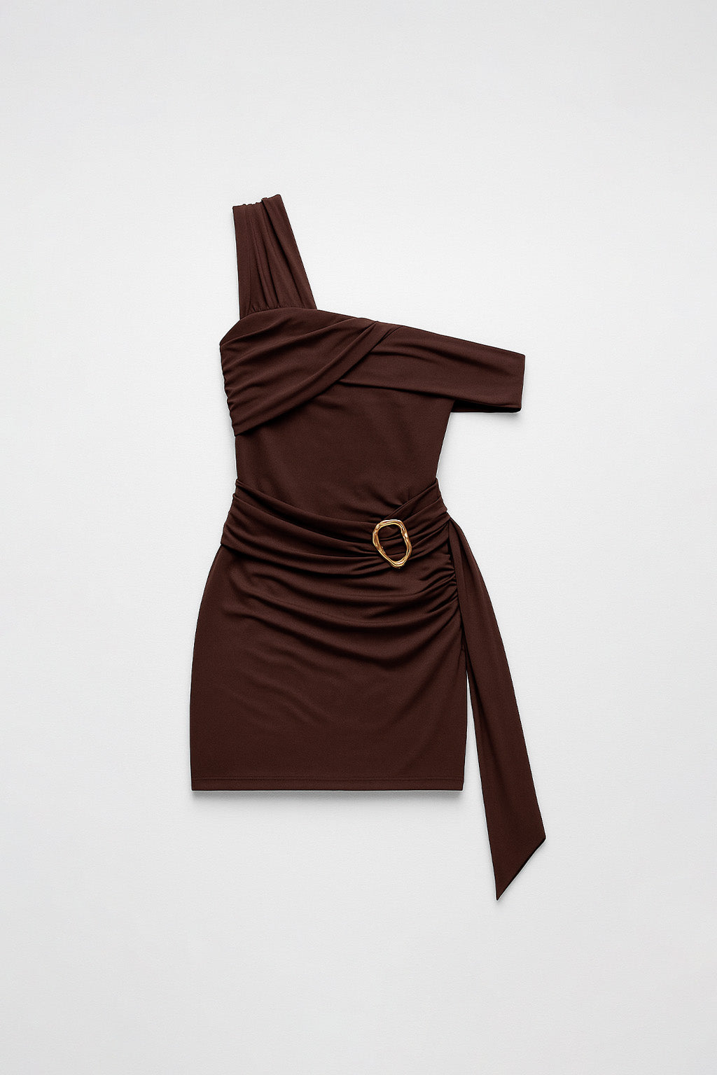 Vestido Corto Asimétrico Broche - Marrón