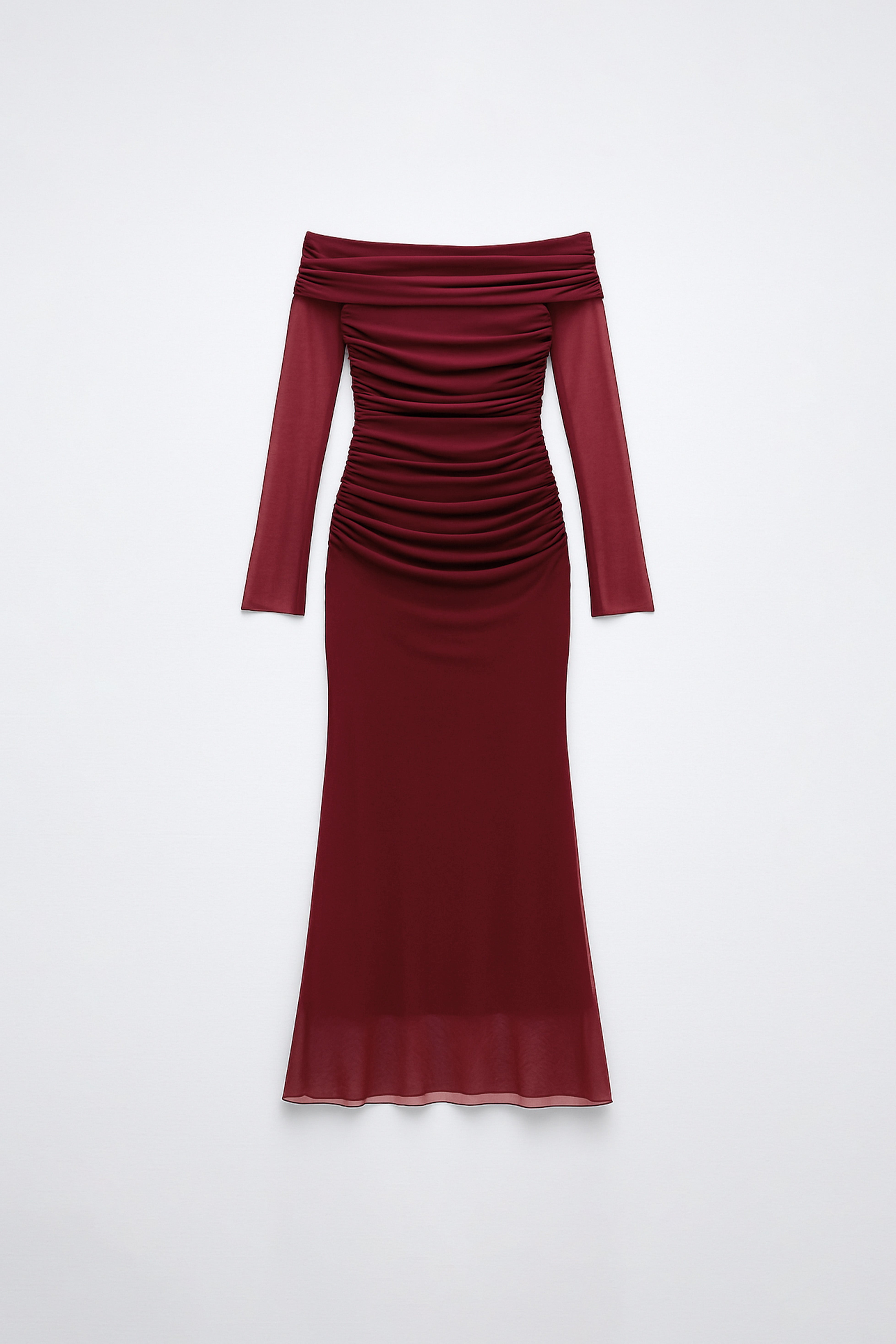 Maxi Vestido Off Shoulder Tulle - Borgoña