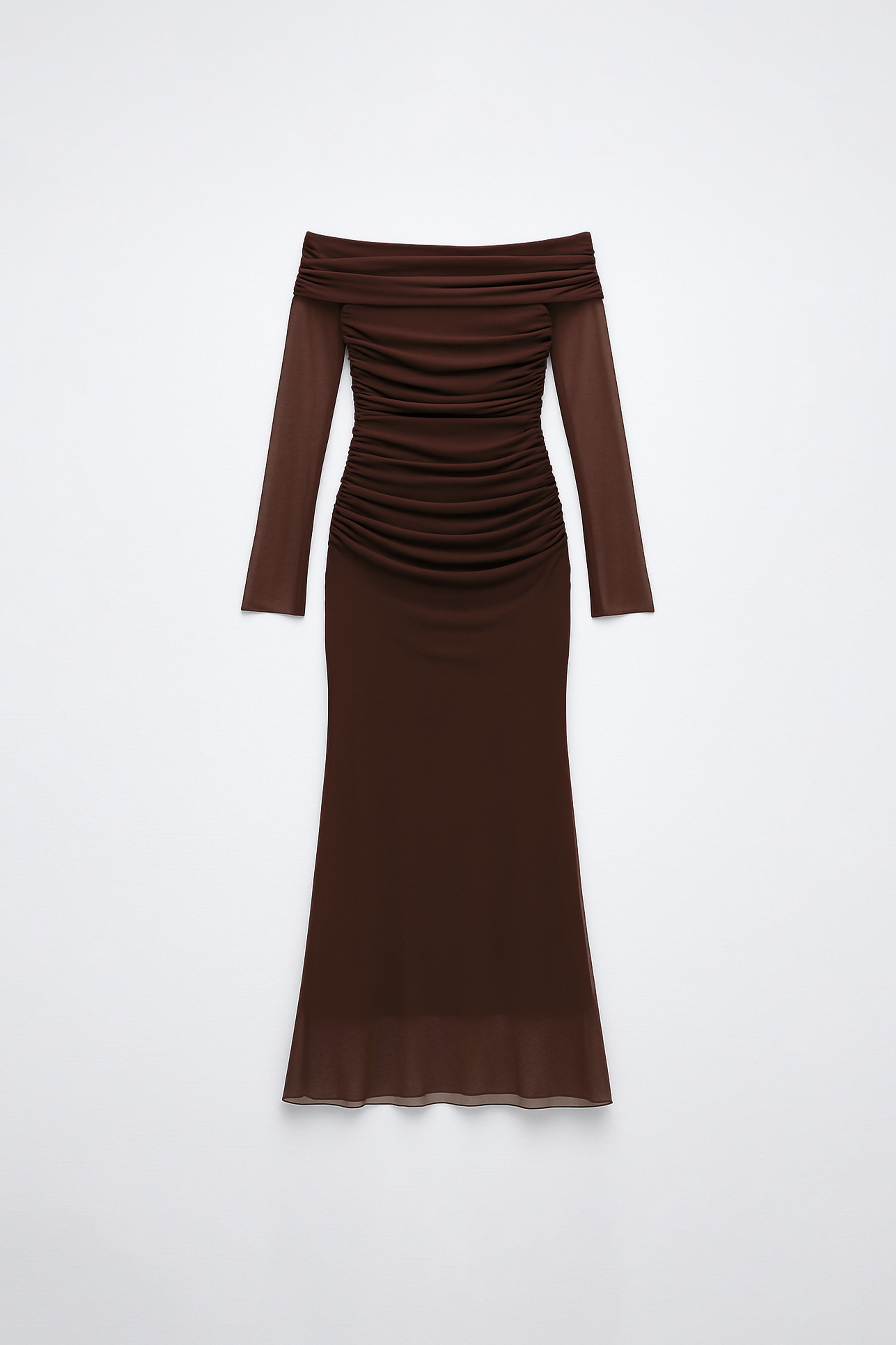 Maxi Vestido Off Shoulder Tulle - Marrón