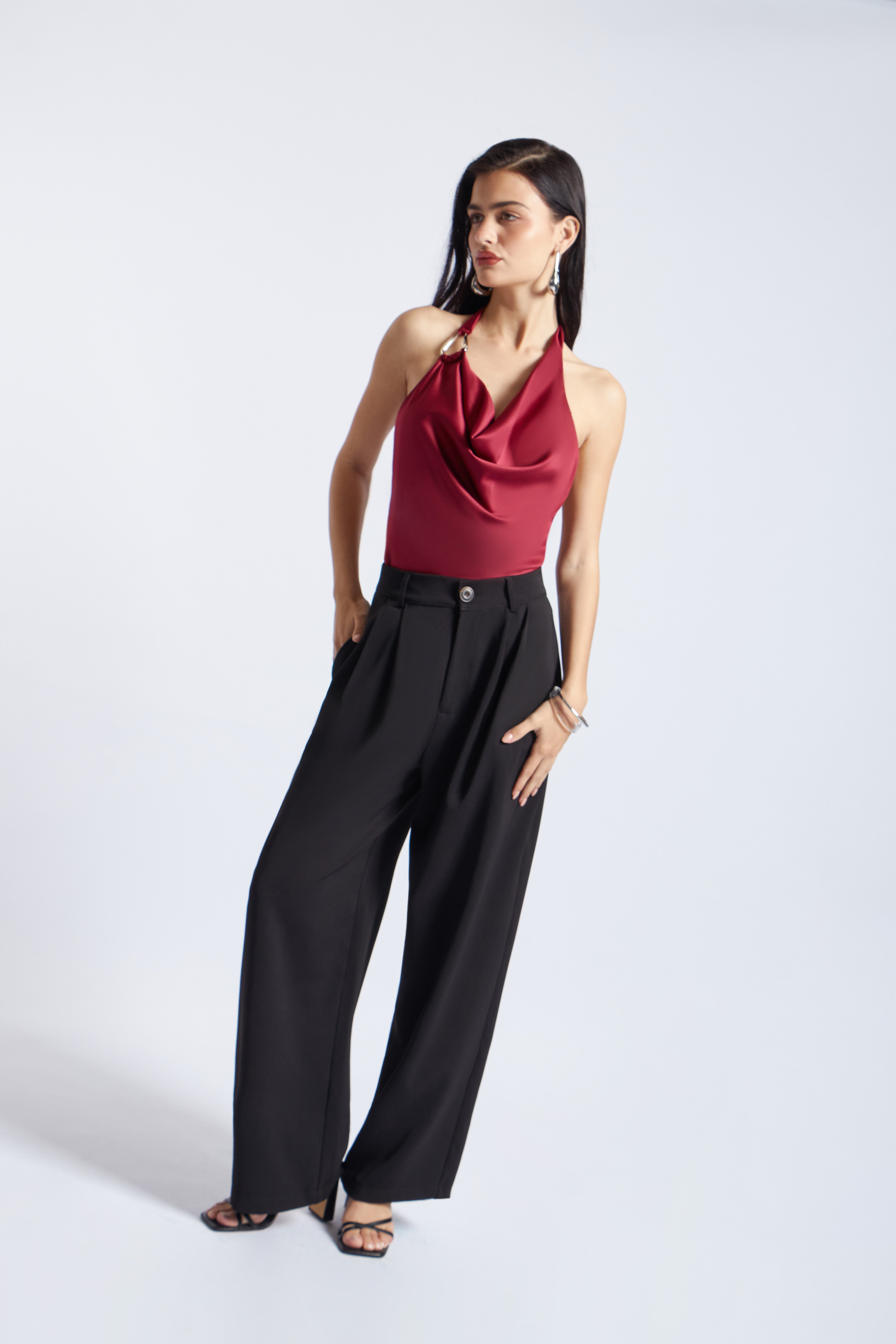 Top Halter Drapeado con Broche - Vino