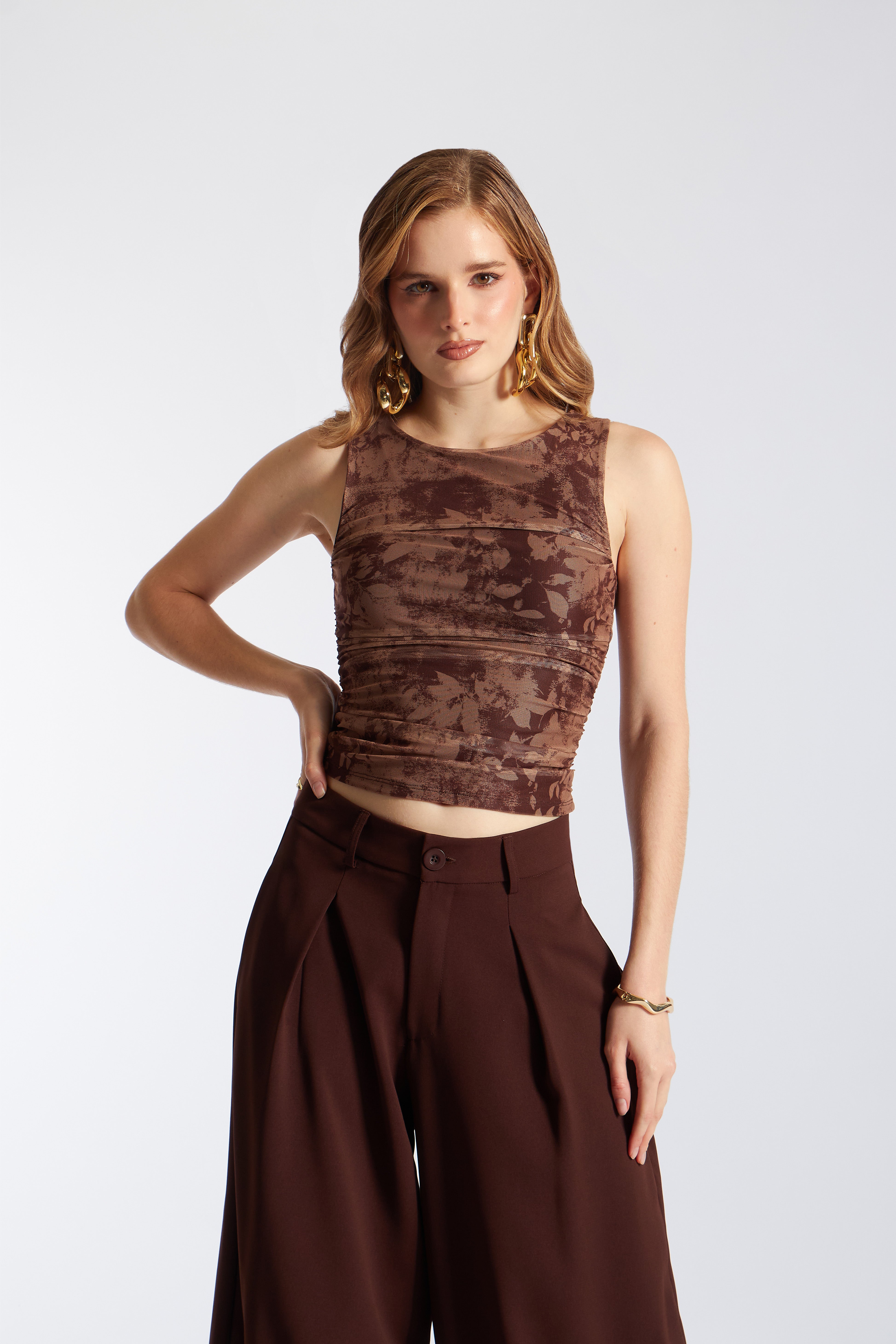 Top Tulle Drapeado - Marrón