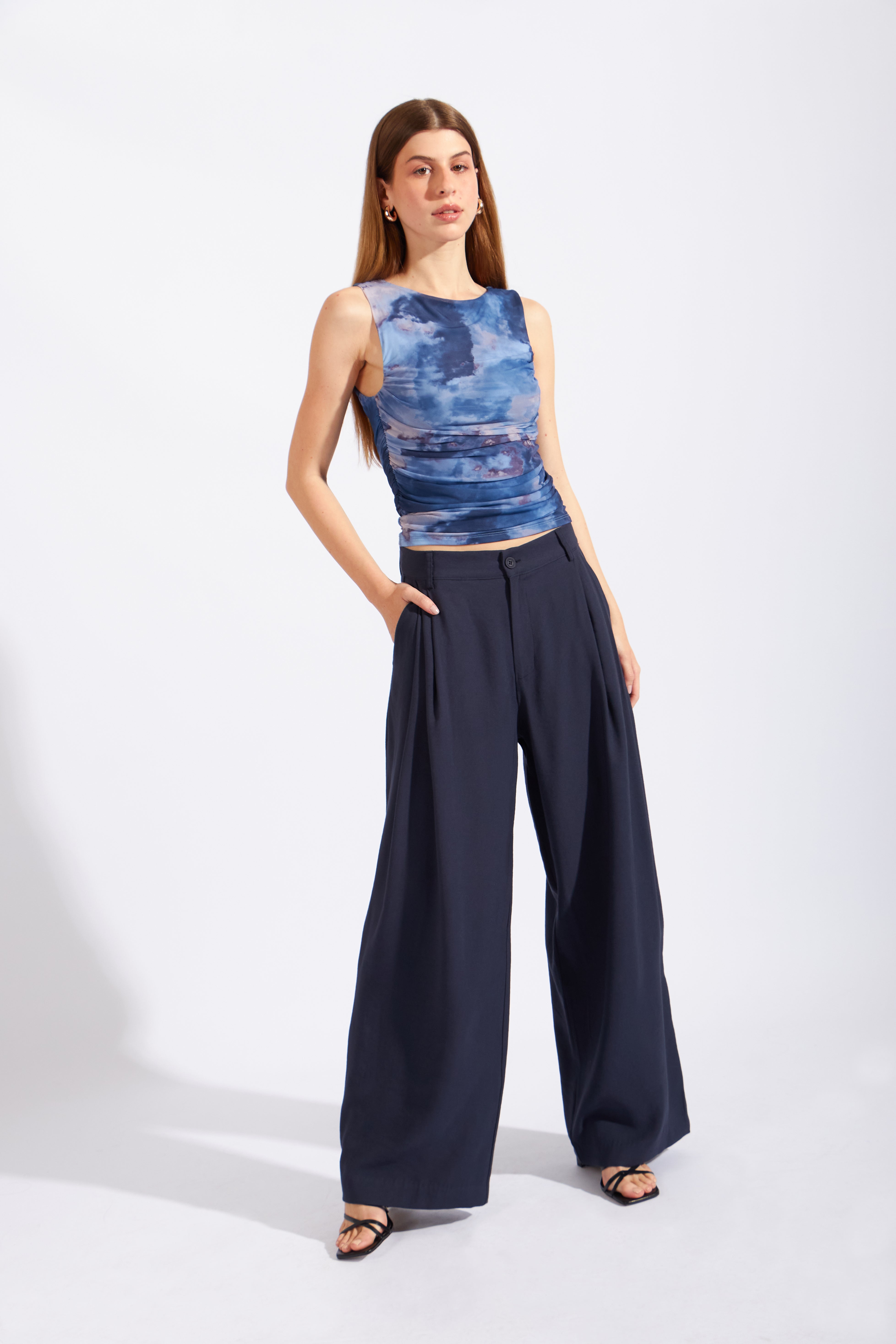 Top Tulle Drapeado - Azul