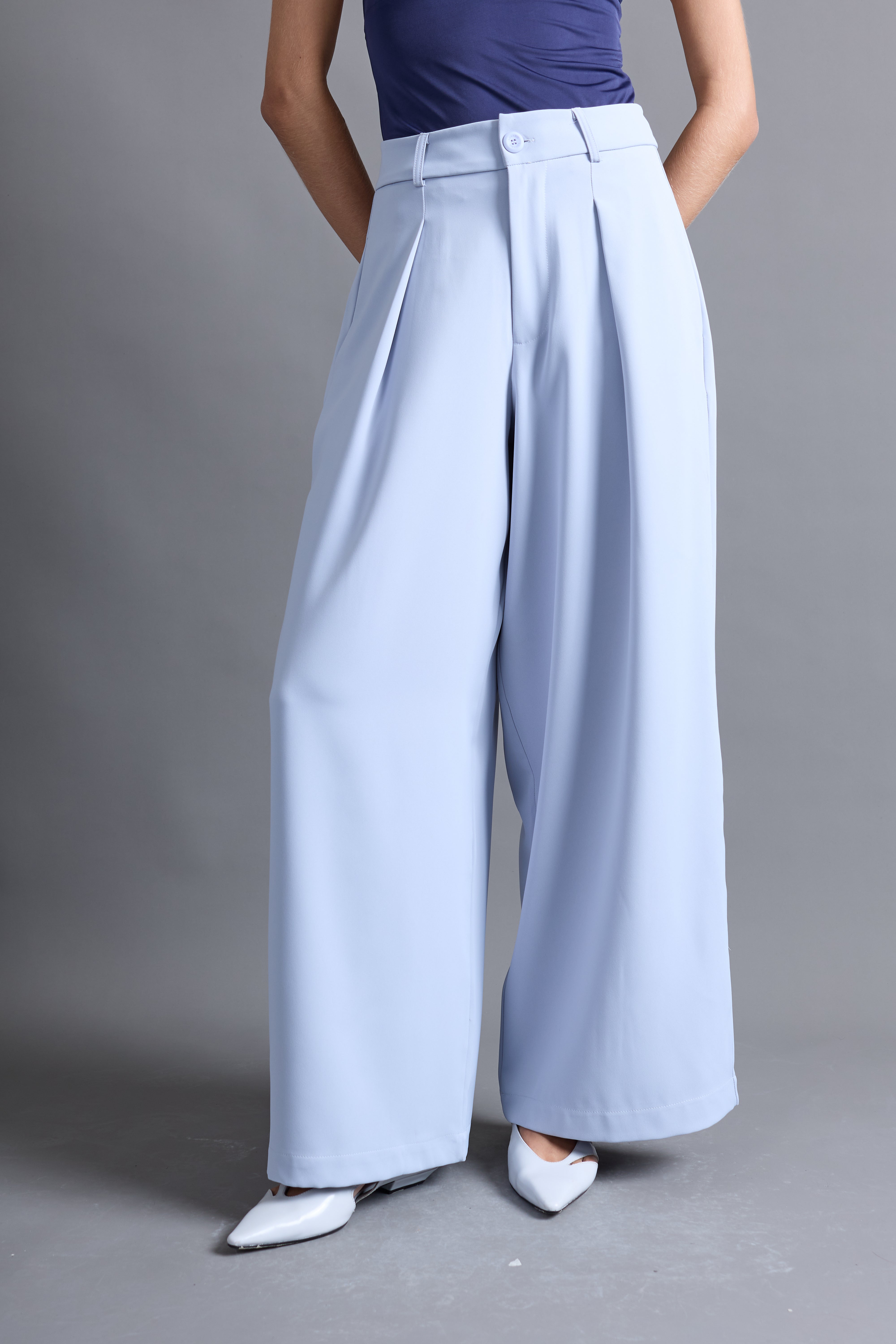 Pantalón Tailored Ancho Pliegues - Acero